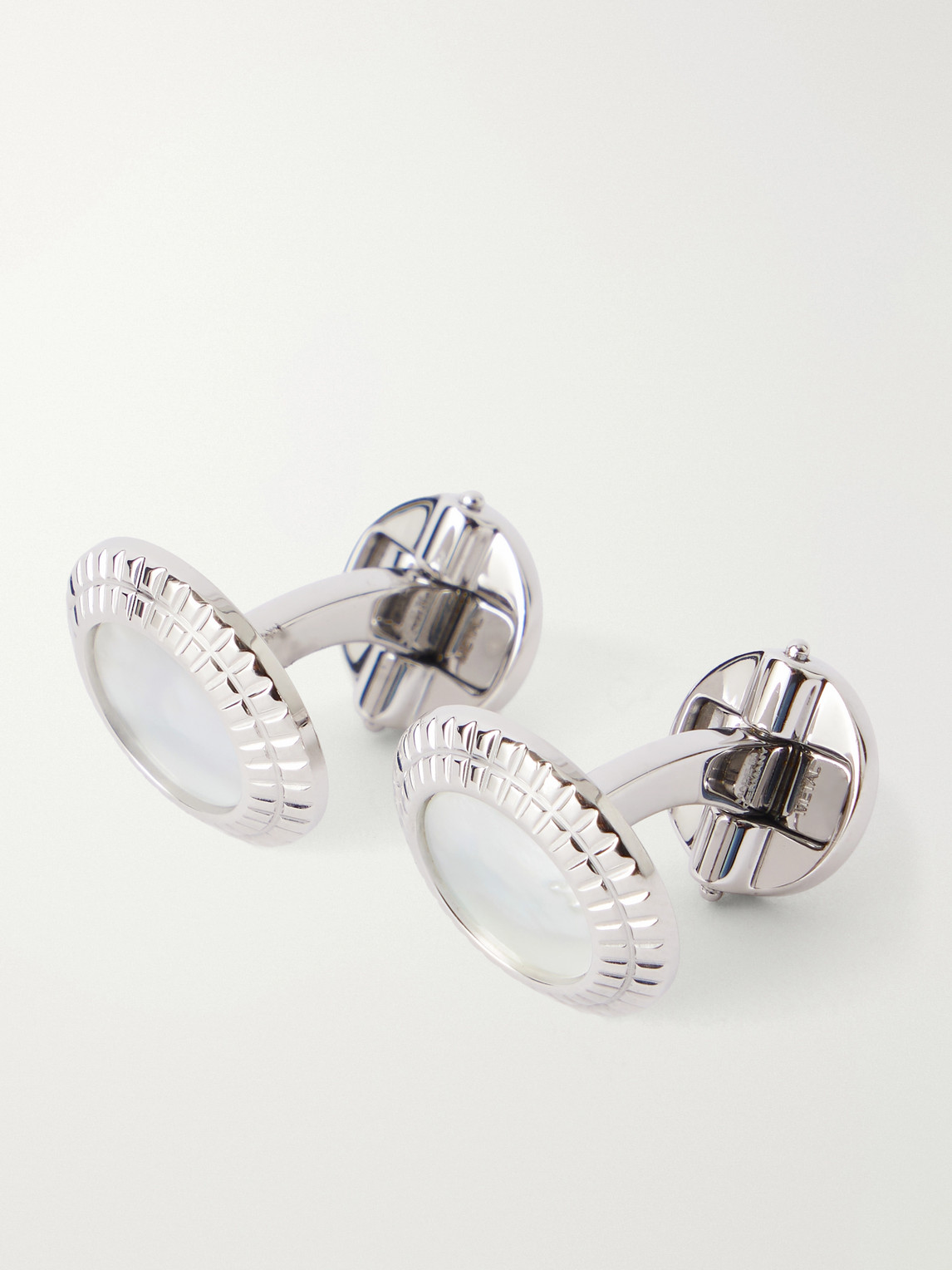 Dunhill Hobnail Coin Mother-of-pearl And Sterling Silver Cufflinks In White