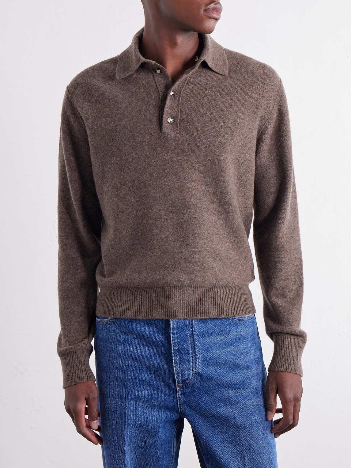 Brushed Wool And Cashmere-Blend Polo Sweater