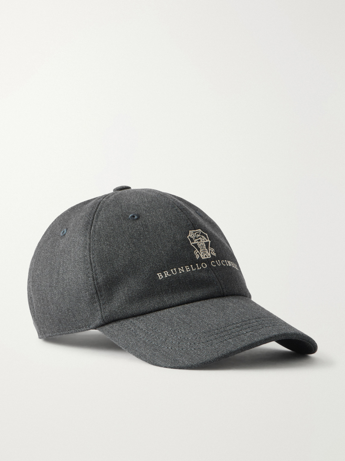 Brunello Cucinelli Logo-embroidered Leather-trimmed Cotton And Wool-blend Twill Baseball Cap In Gray