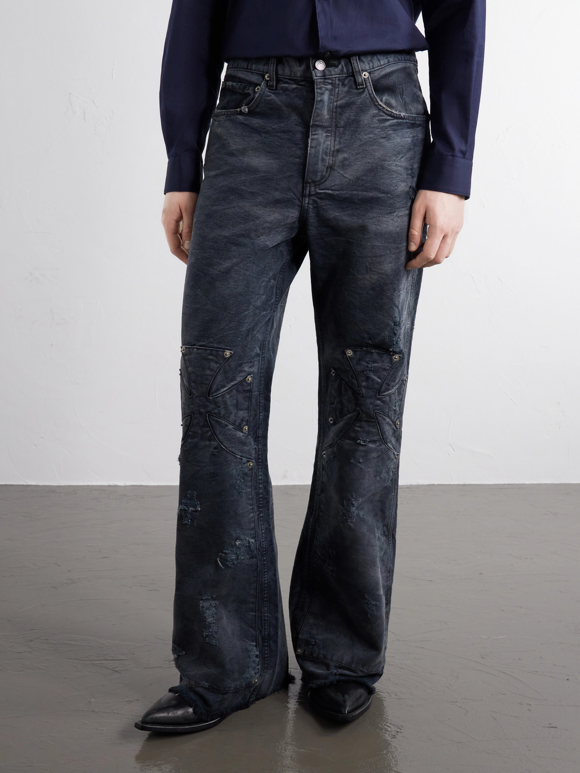 Chopper Carpenter Distressed Washed Mid-Rise Flared Jeans