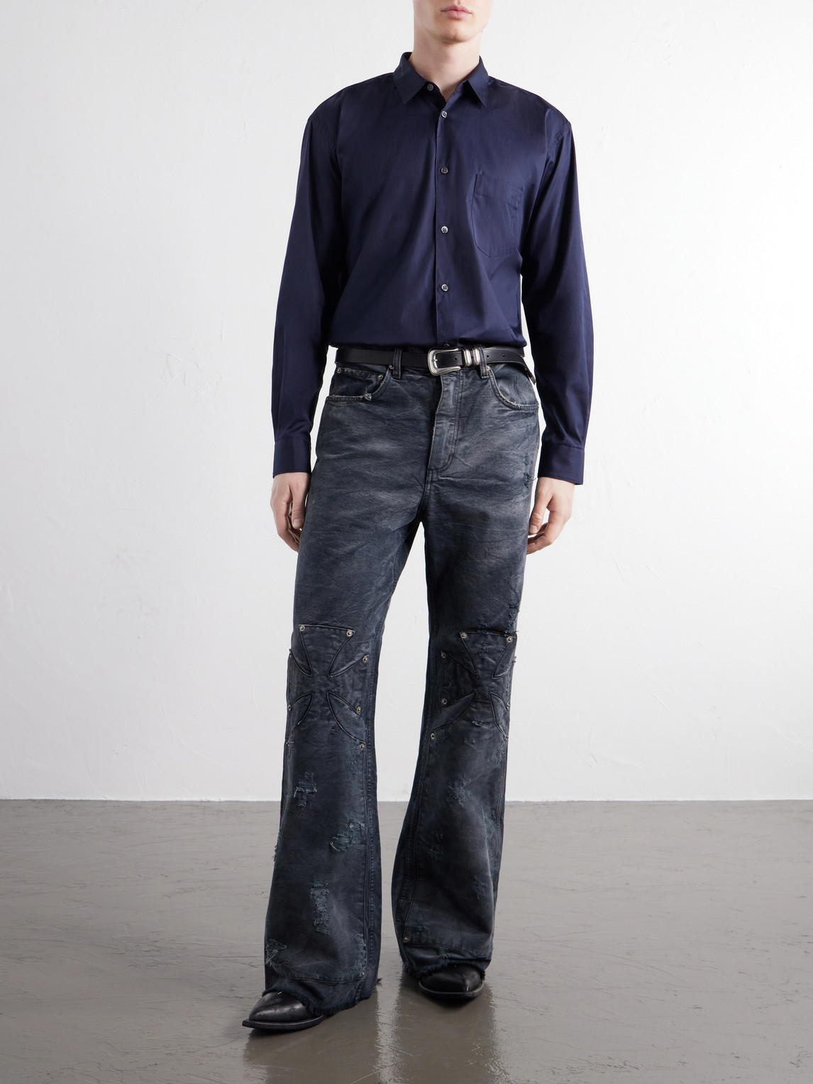 Chopper Carpenter Distressed Washed Mid-Rise Flared Jeans