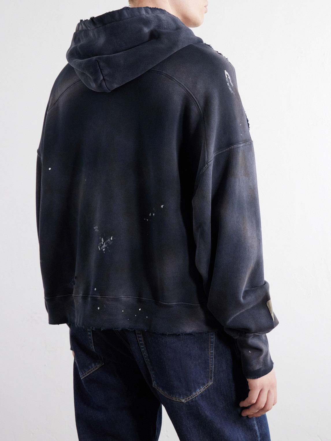 Chopper Girl Paint-Splattered Distressed Printed Cotton-Jersey Zip-Up Hoodie