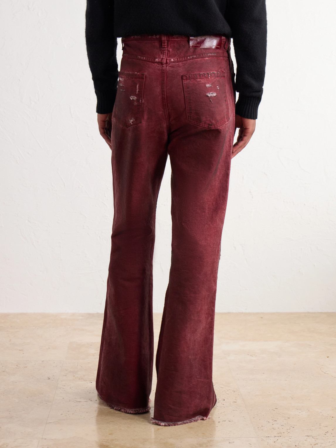 Studded Chopper Flared Distressed Panelled Jeans