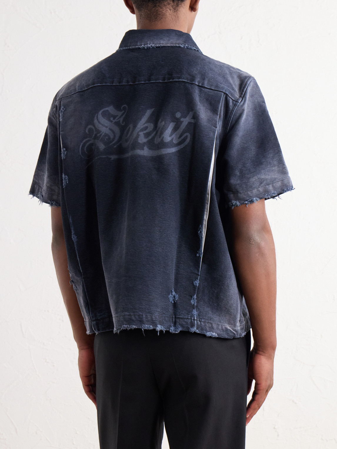 The 1% M.C. Logo-Detailed Distressed Denim Shirt