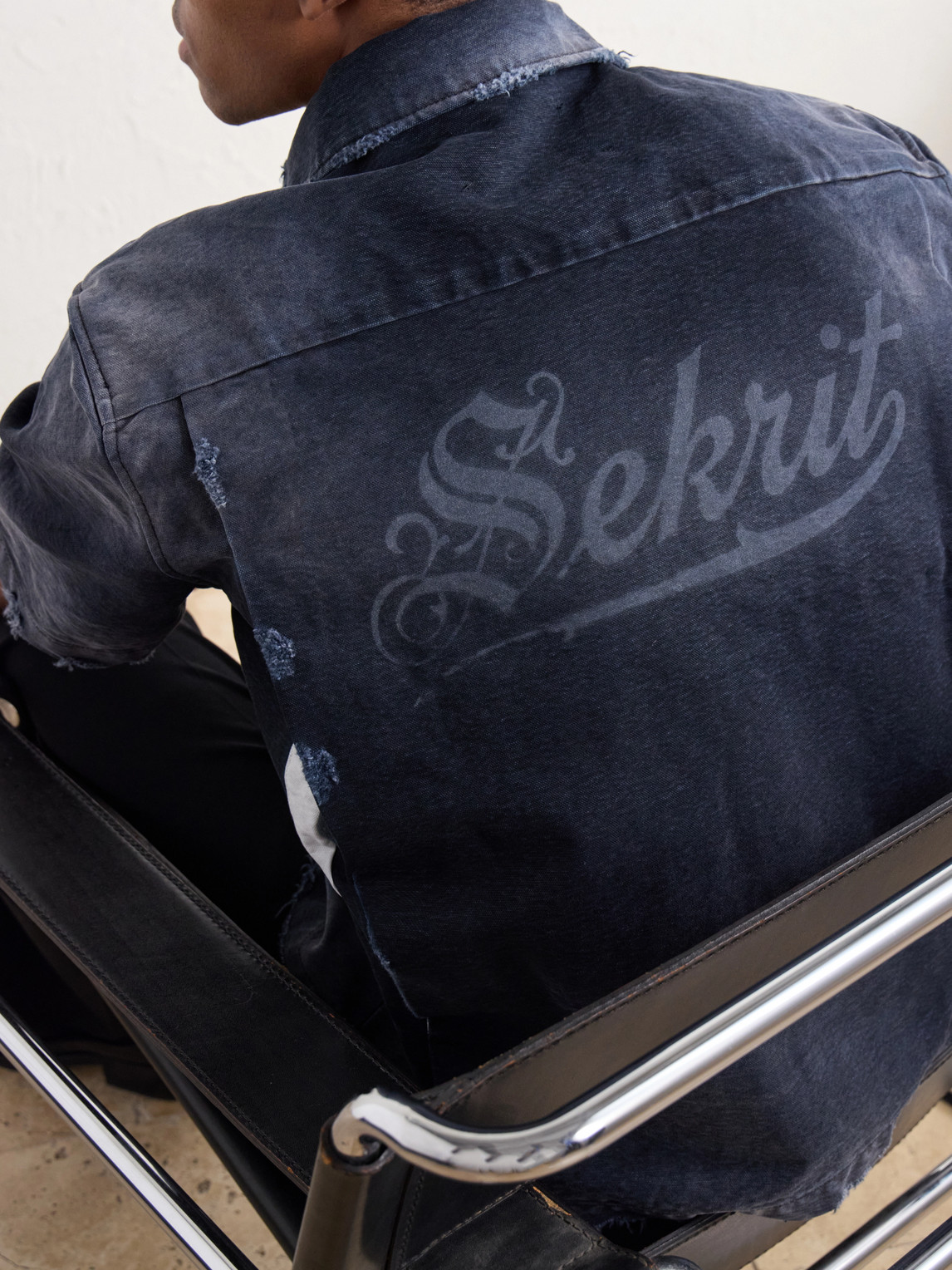The 1% M.C. Logo-Detailed Distressed Denim Shirt