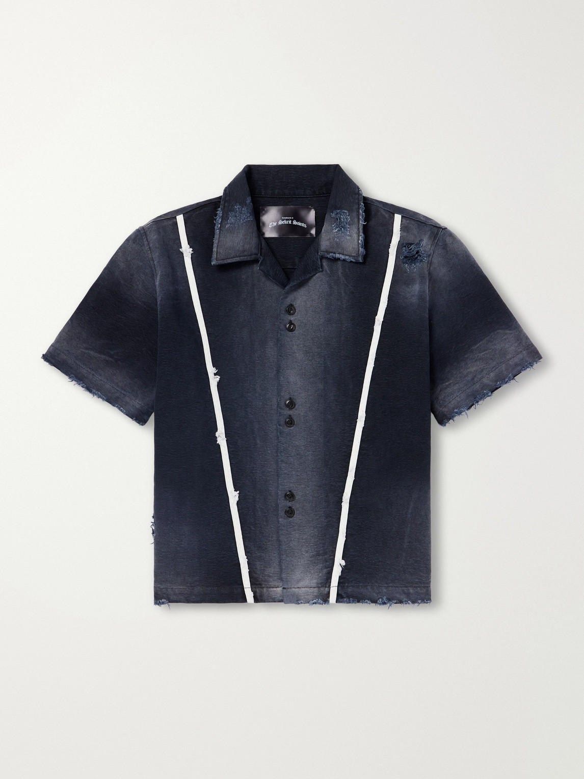 Sekrit The 1% M.c. Logo-detailed Distressed Denim Shirt In Blue