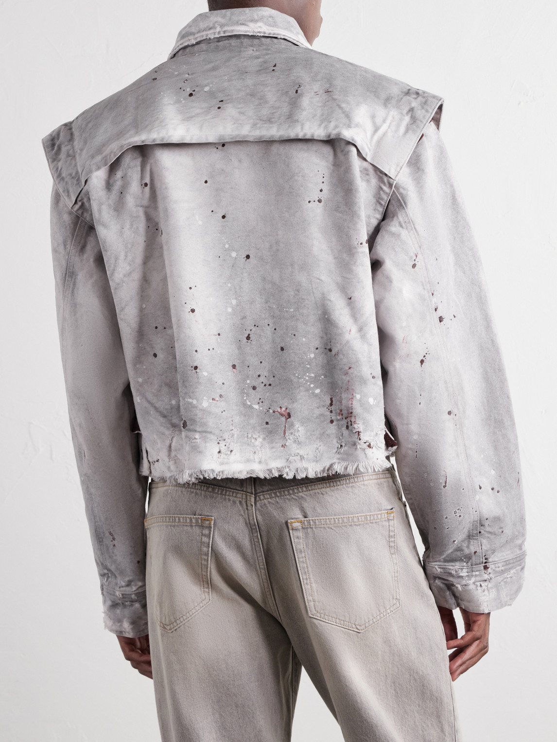Chopper Cropped Distressed Cotton-Canvas Bomber Jacket