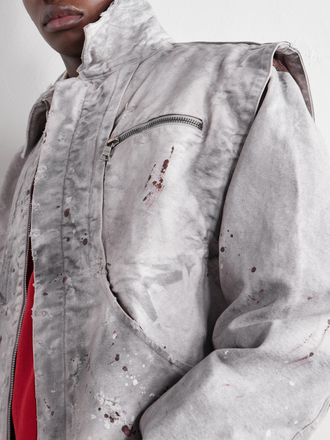 Chopper Cropped Distressed Cotton-Canvas Bomber Jacket