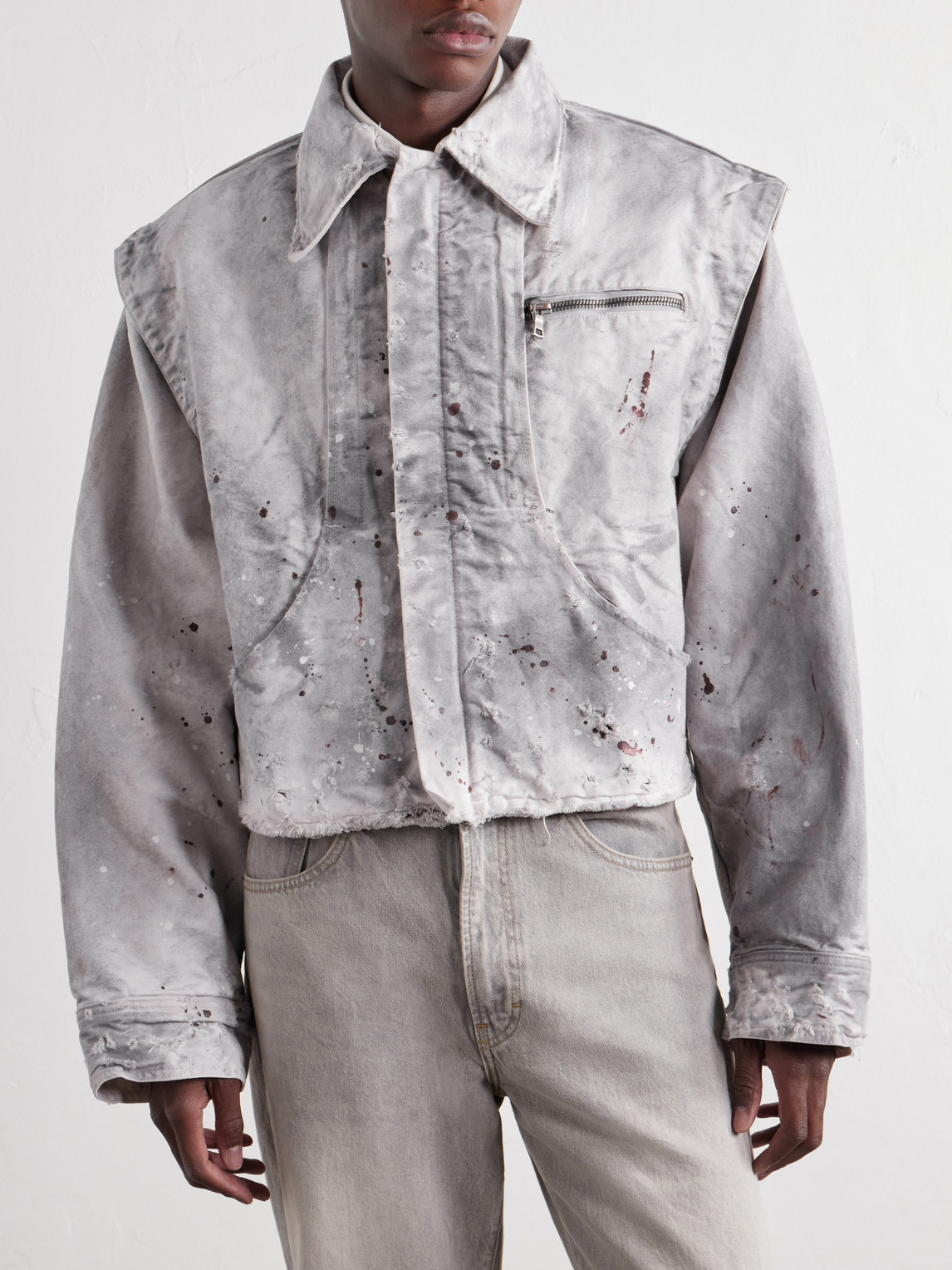 Chopper Cropped Distressed Cotton-Canvas Bomber Jacket