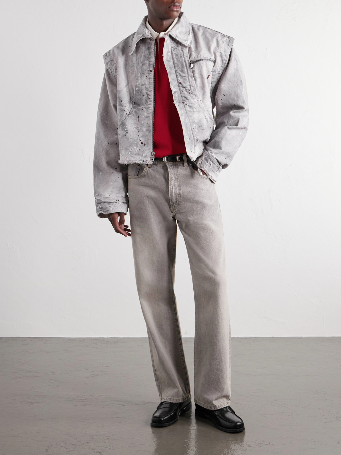 Chopper Cropped Distressed Cotton-Canvas Bomber Jacket