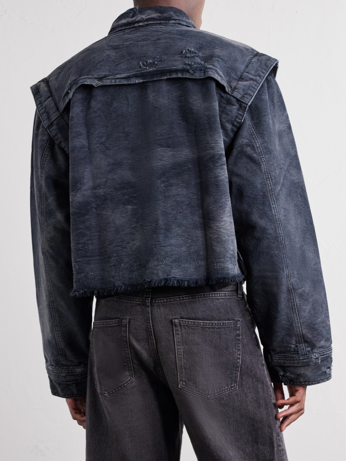 Chopper Cropped Distressed Cotton-Canvas Bomber Jacket