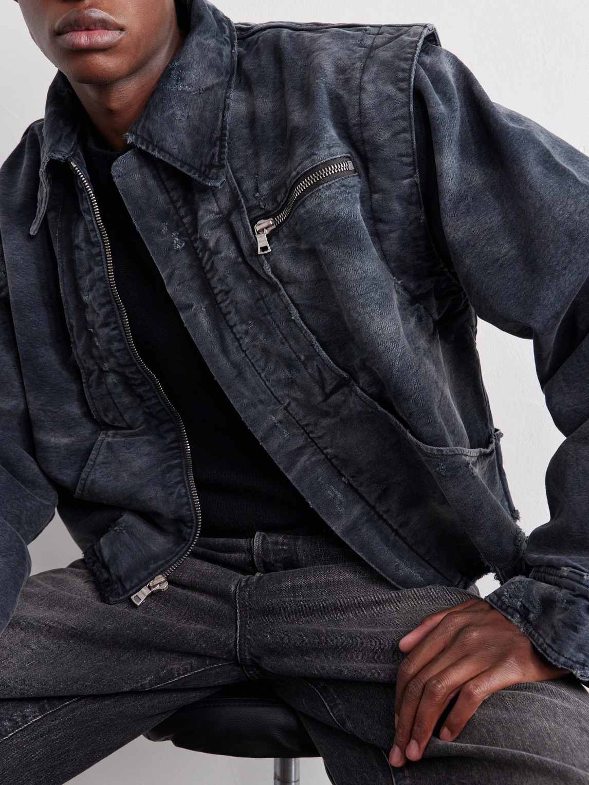 Chopper Cropped Distressed Cotton-Canvas Bomber Jacket