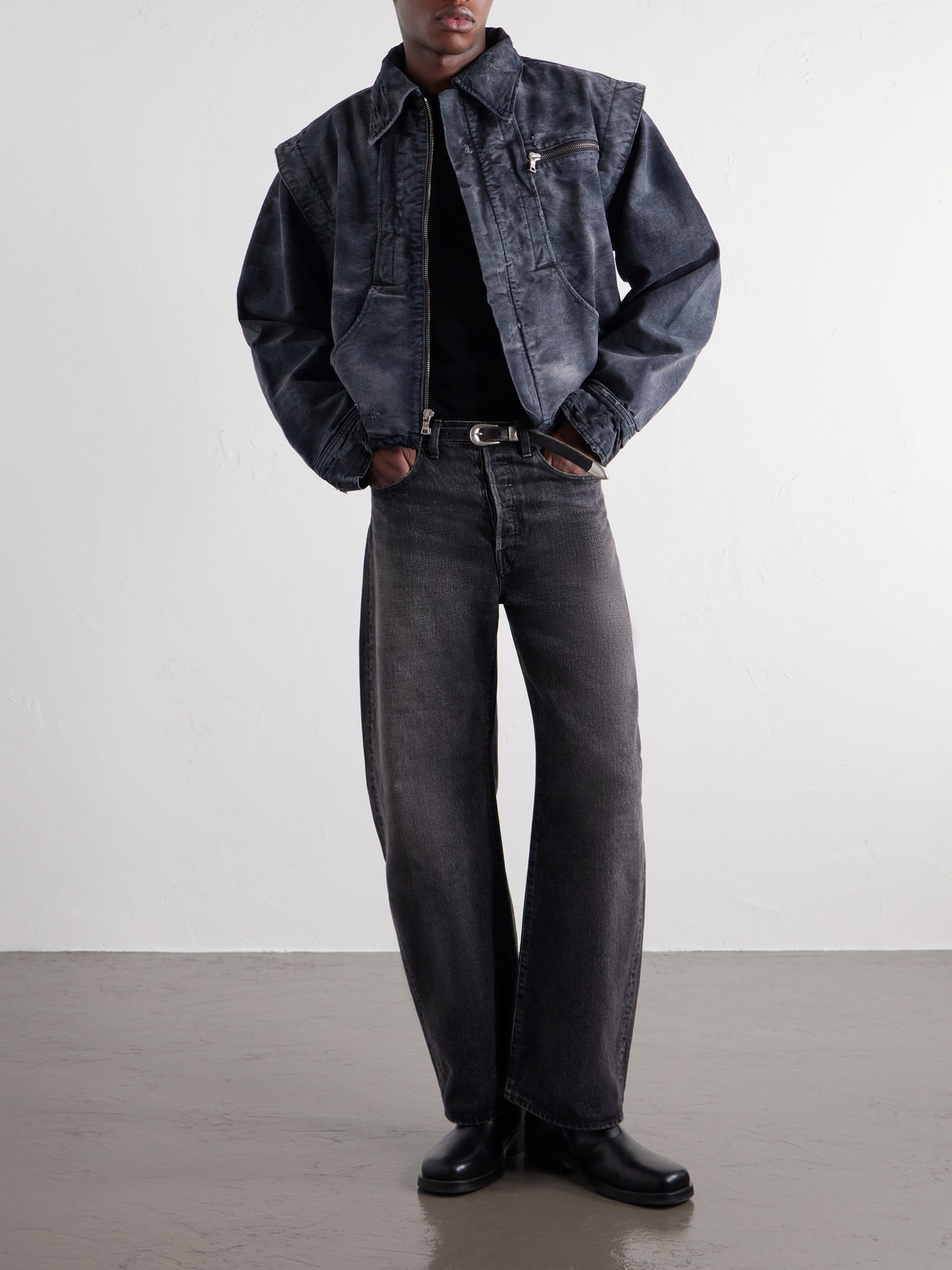 Chopper Cropped Distressed Cotton-Canvas Bomber Jacket
