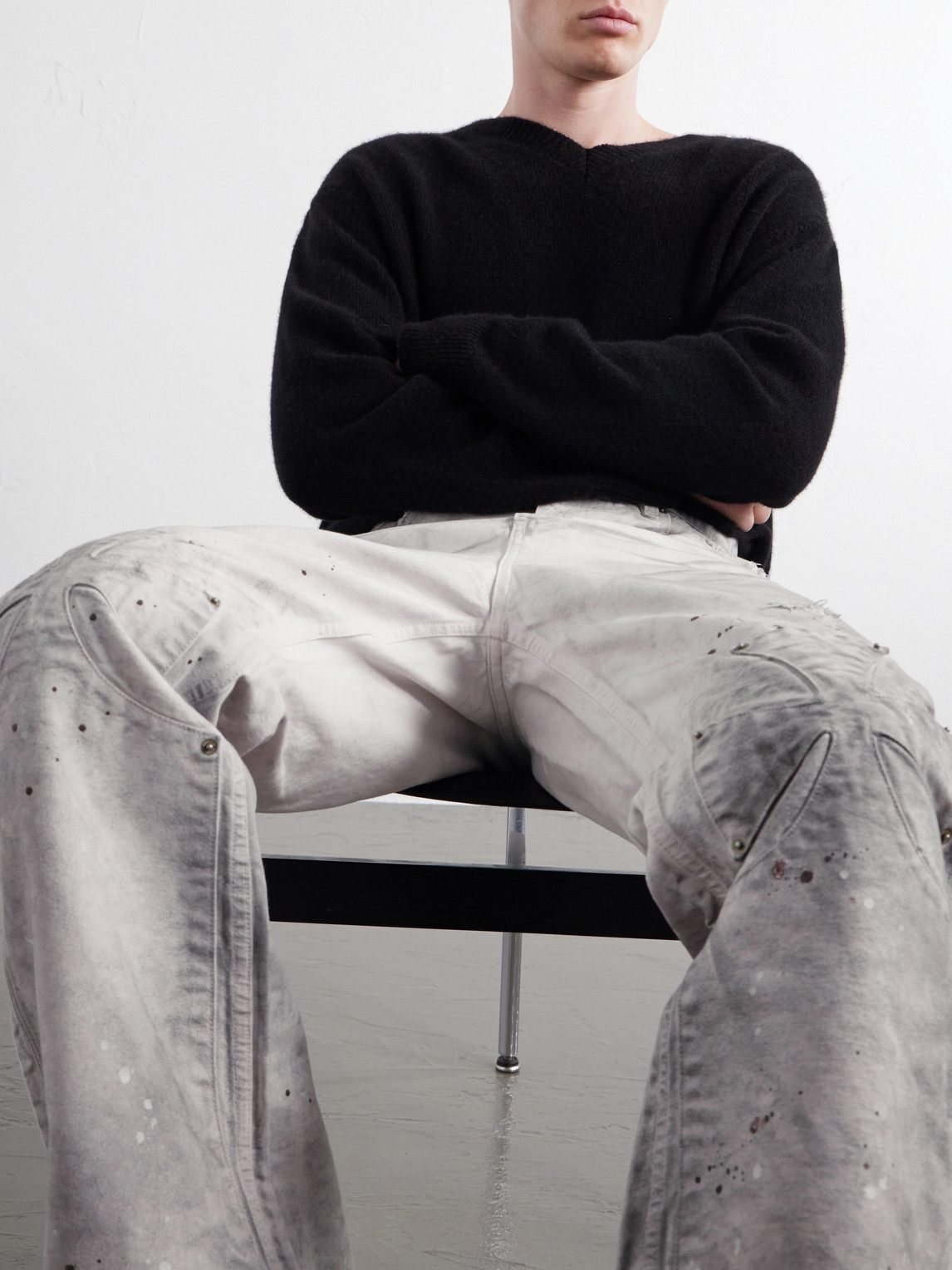 Chopper Carpenter Flared Paint-Splattered Distressed Jeans