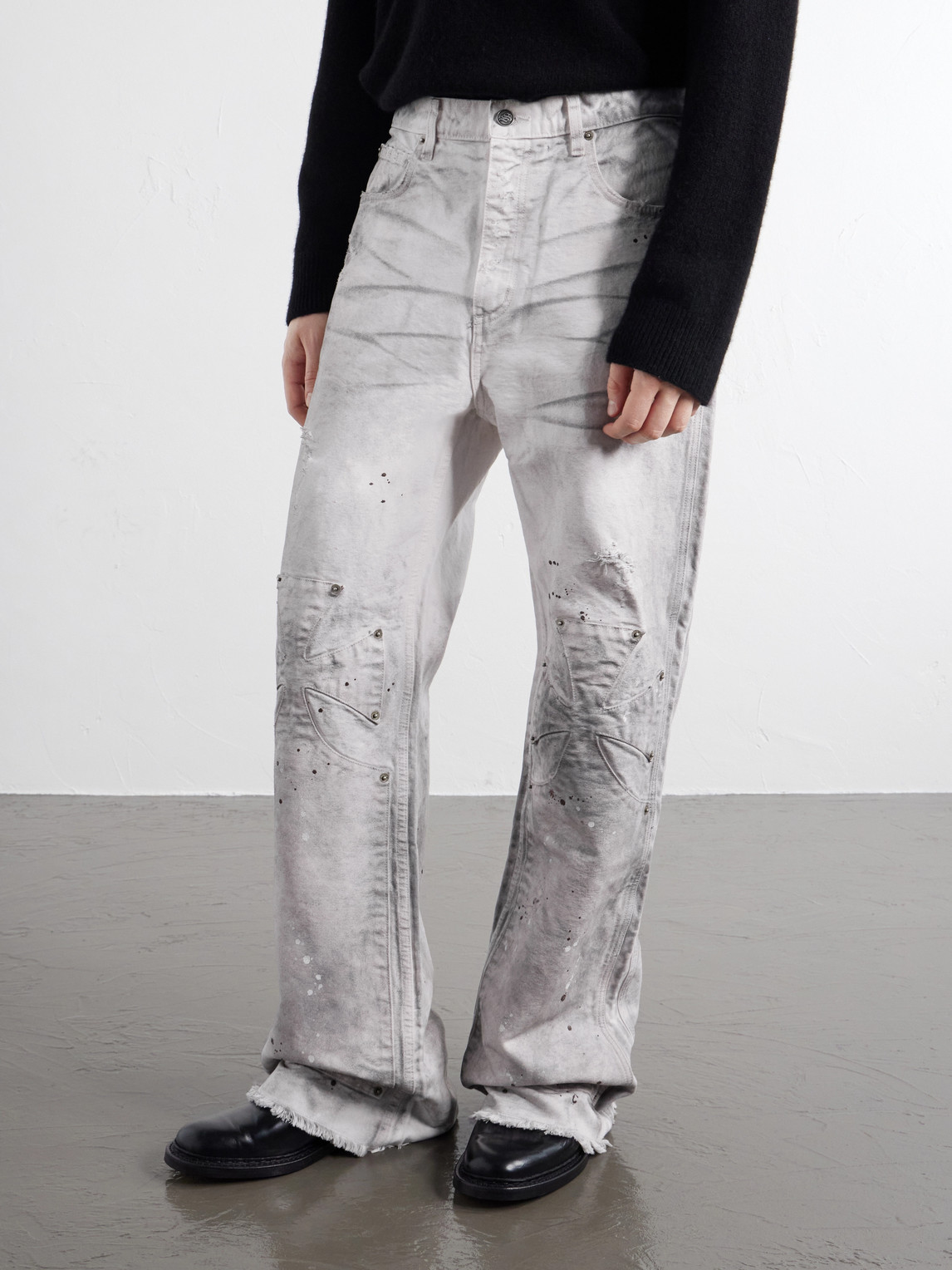 Chopper Carpenter Flared Paint-Splattered Distressed Jeans
