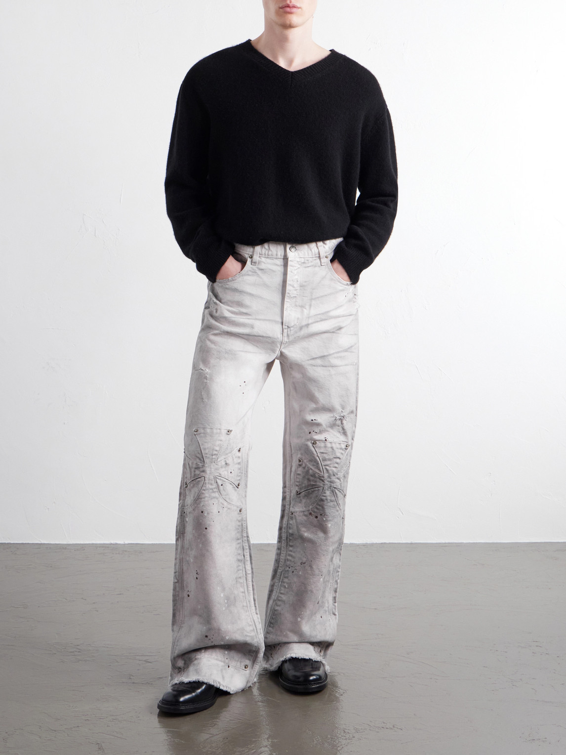 Chopper Carpenter Flared Paint-Splattered Distressed Jeans