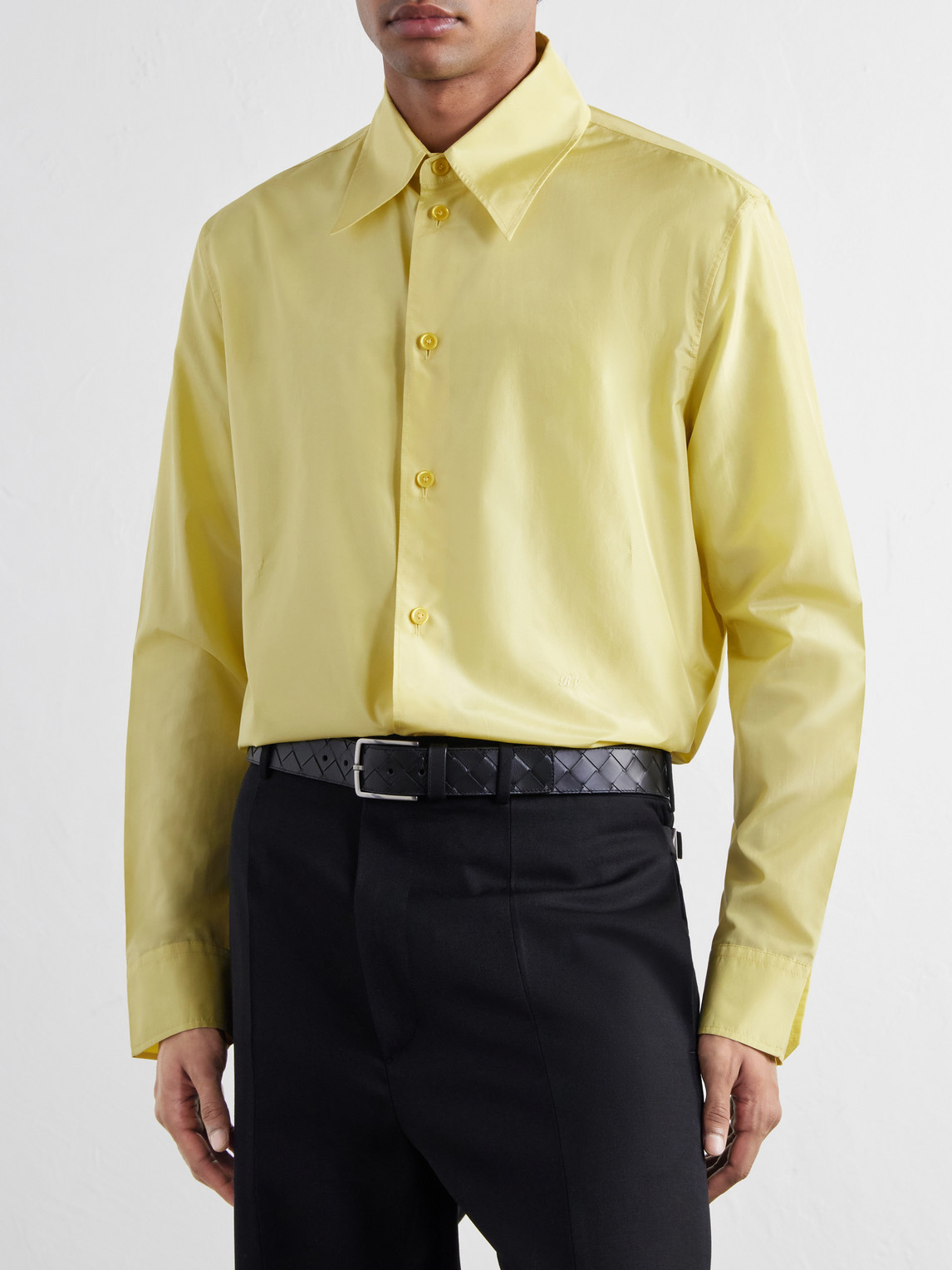 Classic-Collar Silk-Taffeta Shirt