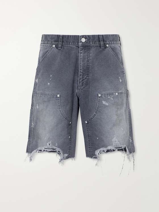 Johnelliott Desert Snow Straight-Leg Paint-Splattered Distressed Denim Shorts