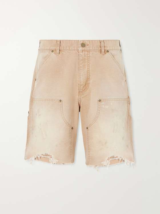 Johnelliott Desert Snow Straight-Leg Paint-Splattered Distressed Denim Shorts
