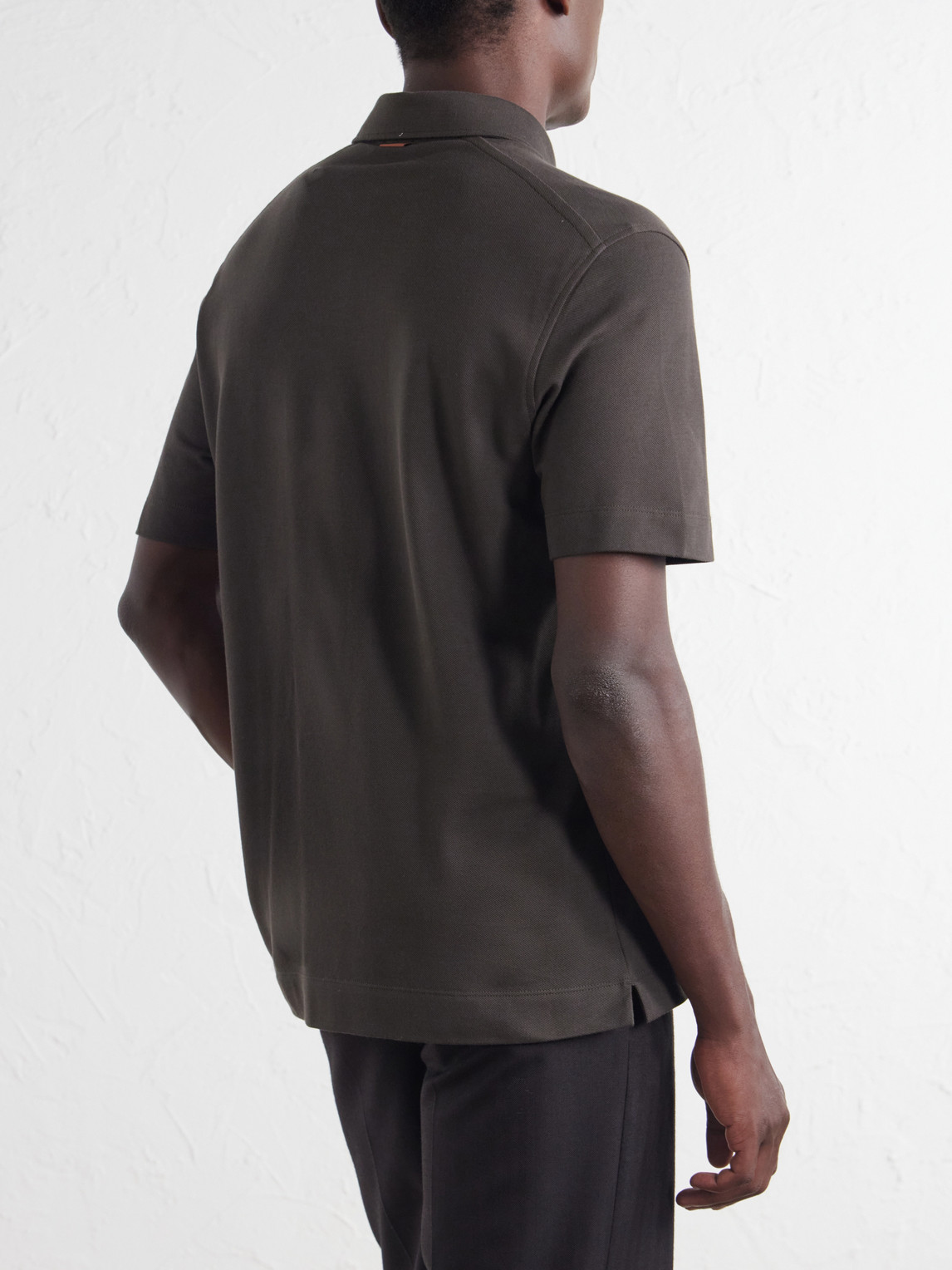 Leather-Trimmed Cotton-Piqué Polo Shirt
