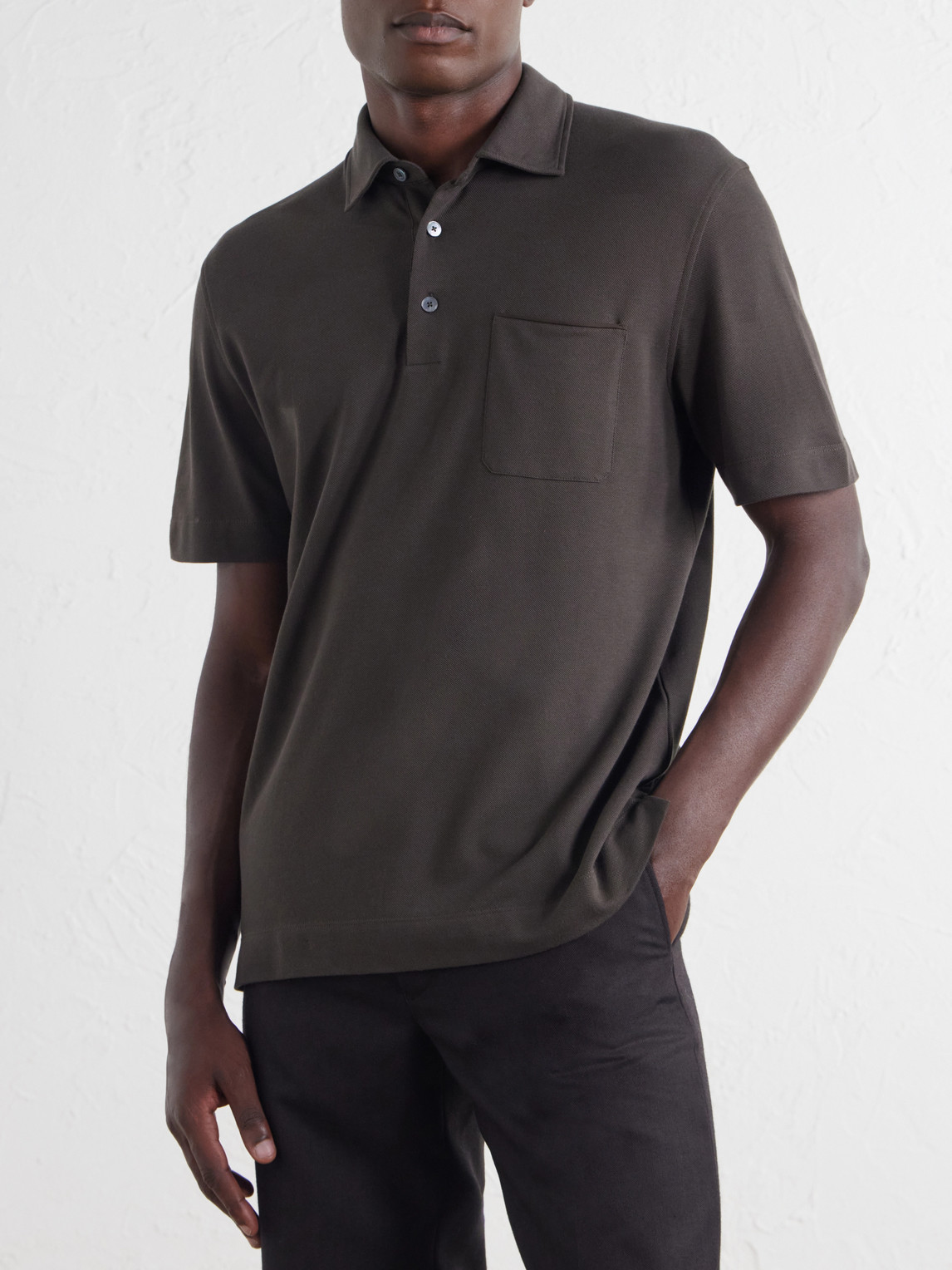Leather-Trimmed Cotton-Piqué Polo Shirt