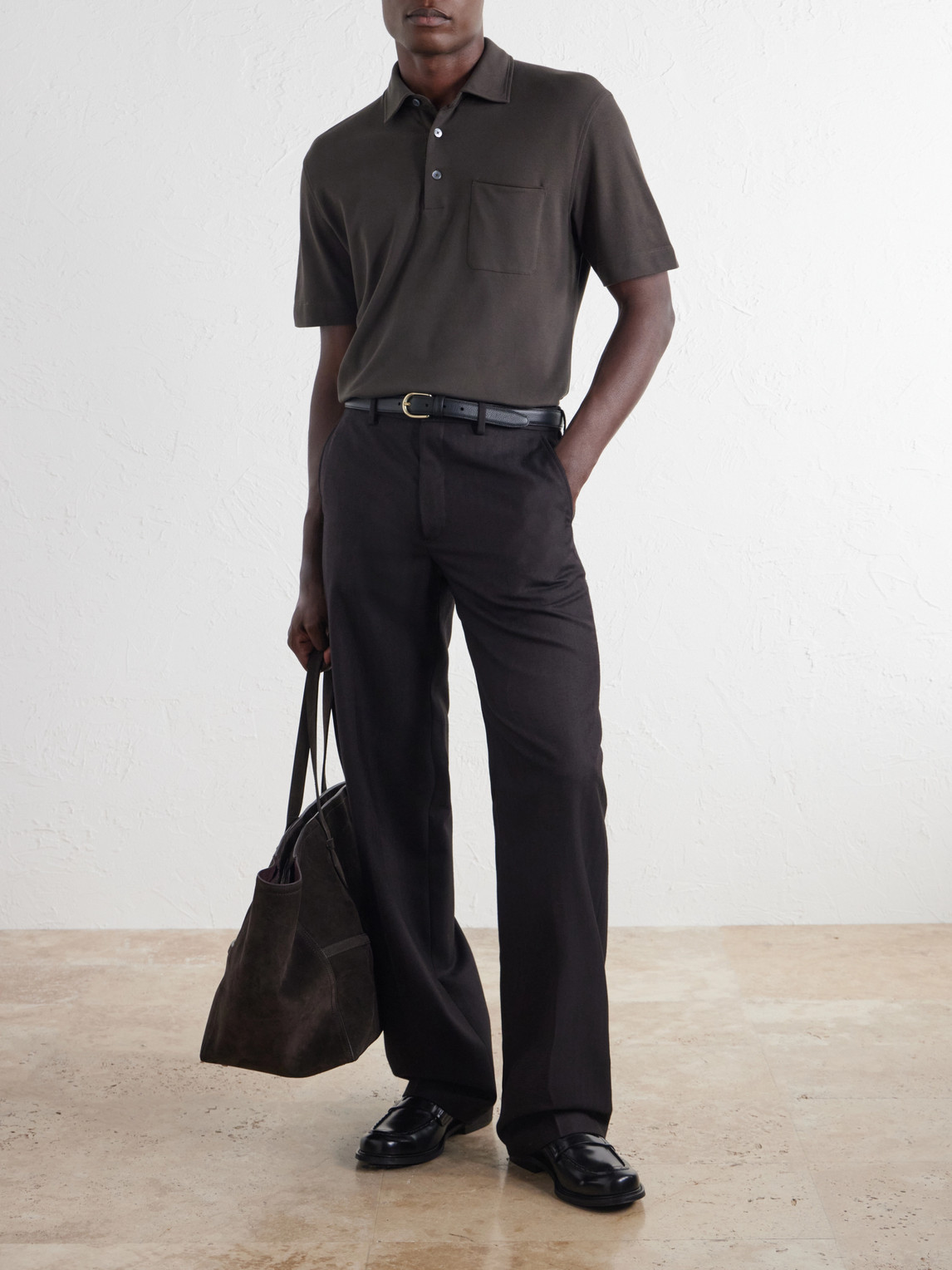 Leather-Trimmed Cotton-Piqué Polo Shirt