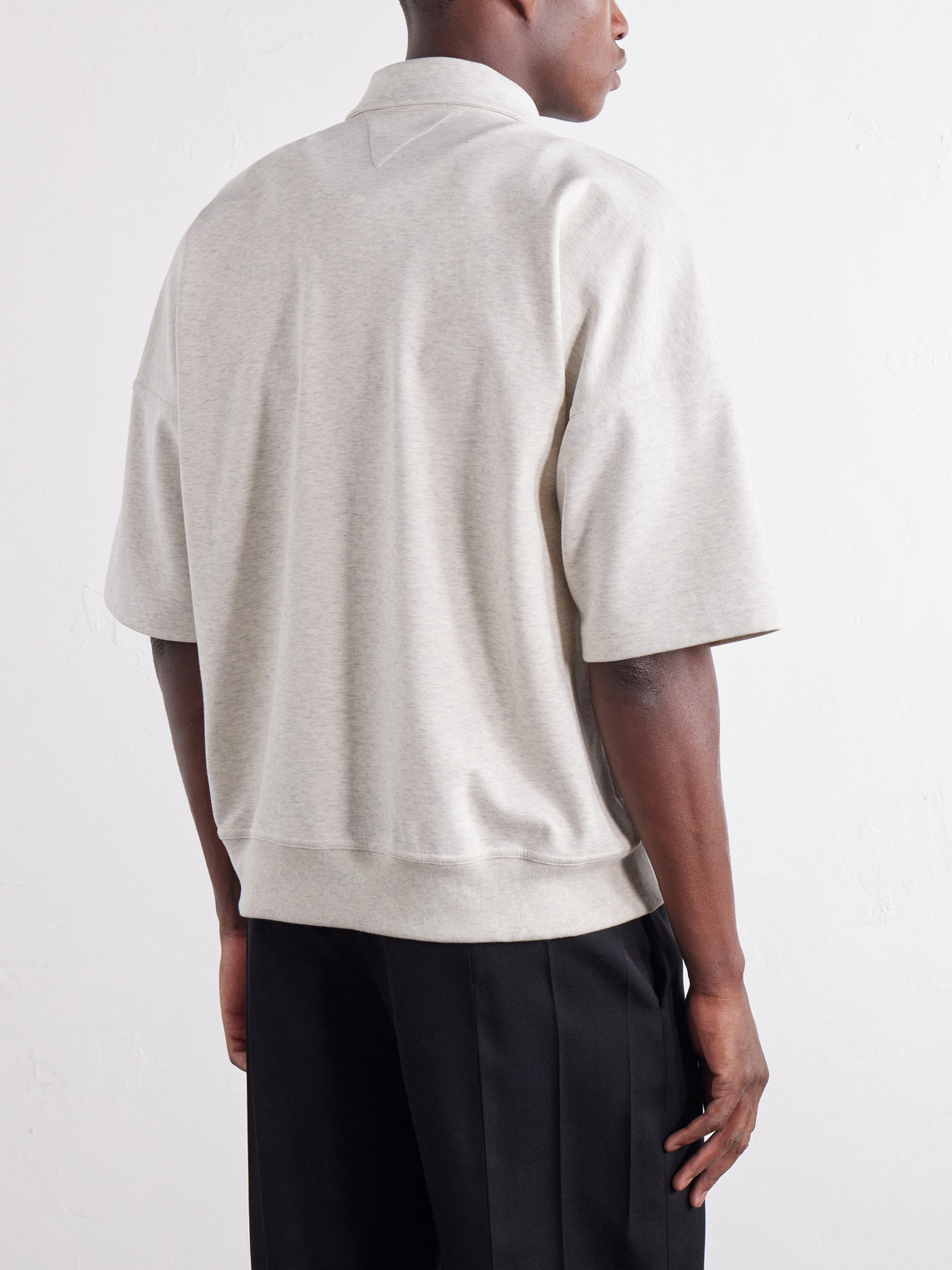 Intrecciato Leather-Trimmed Cotton-Jersey Polo Shirt