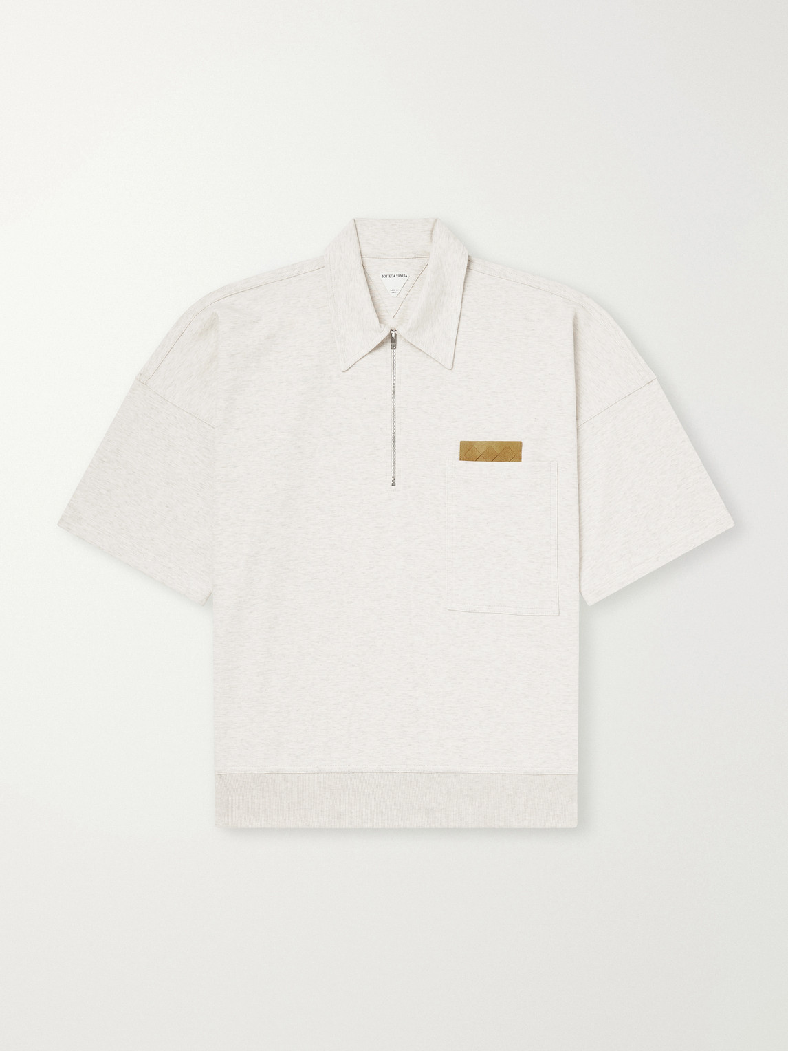 Intrecciato Leather-Trimmed Cotton-Jersey Polo Shirt
