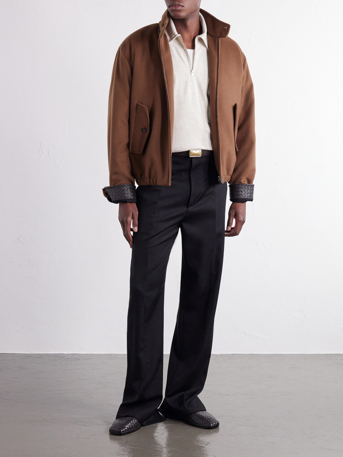 Intrecciato Leather-Trimmed Cotton-Jersey Polo Shirt