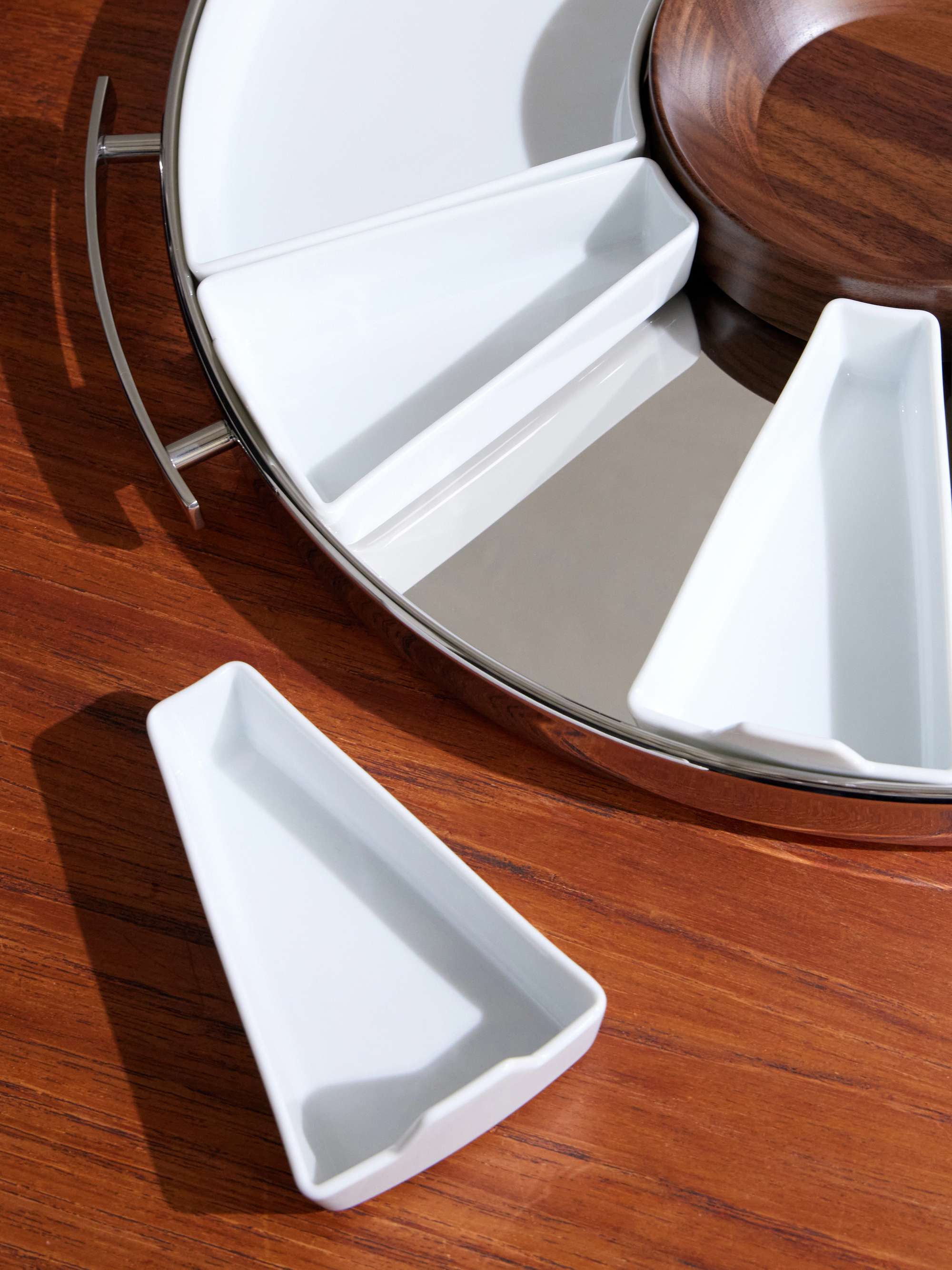 CHRISTOFLE MOOD Party Stainless Steel, Walnut and Porcelain Tray