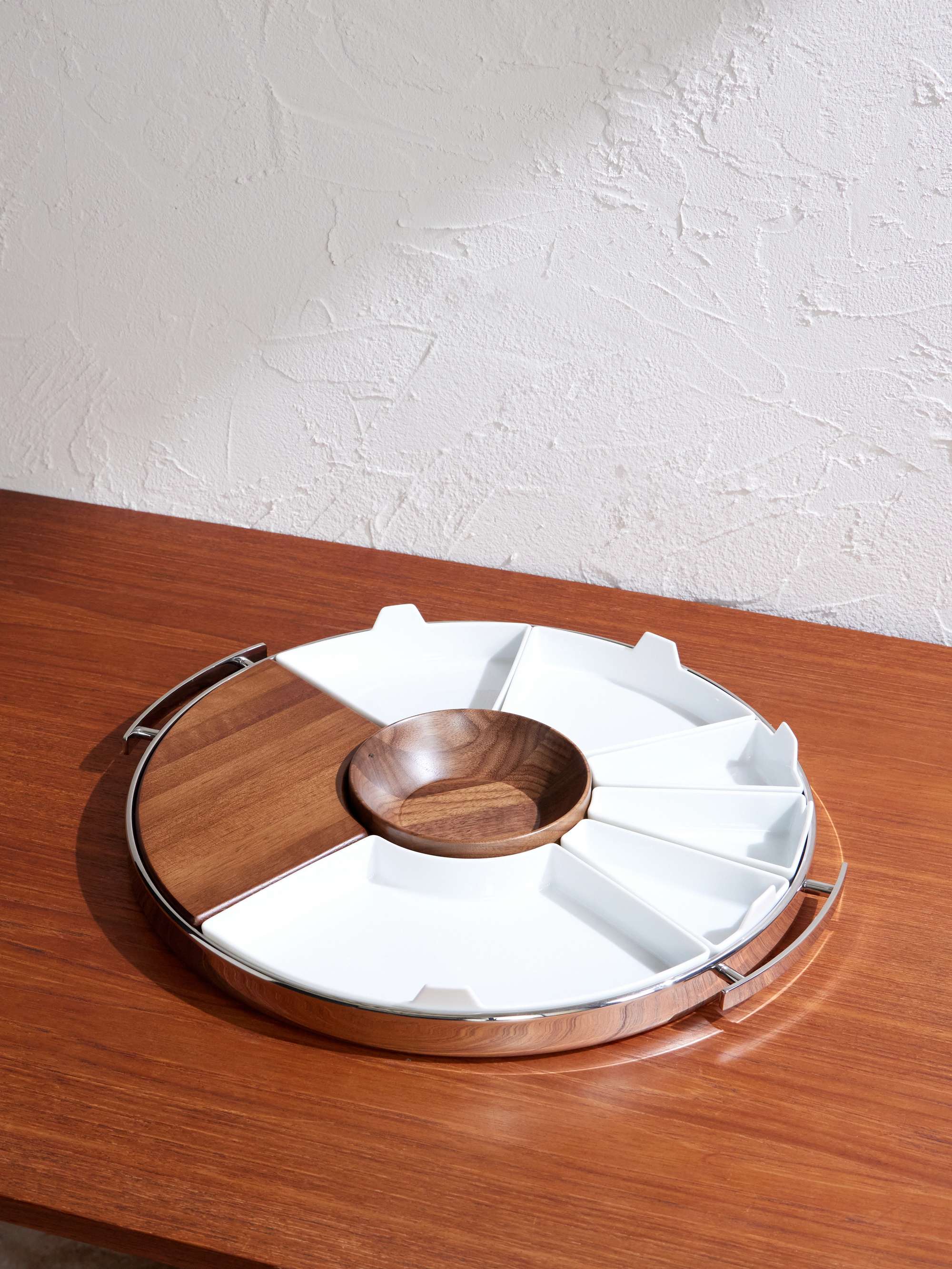 CHRISTOFLE MOOD Party Stainless Steel, Walnut and Porcelain Tray