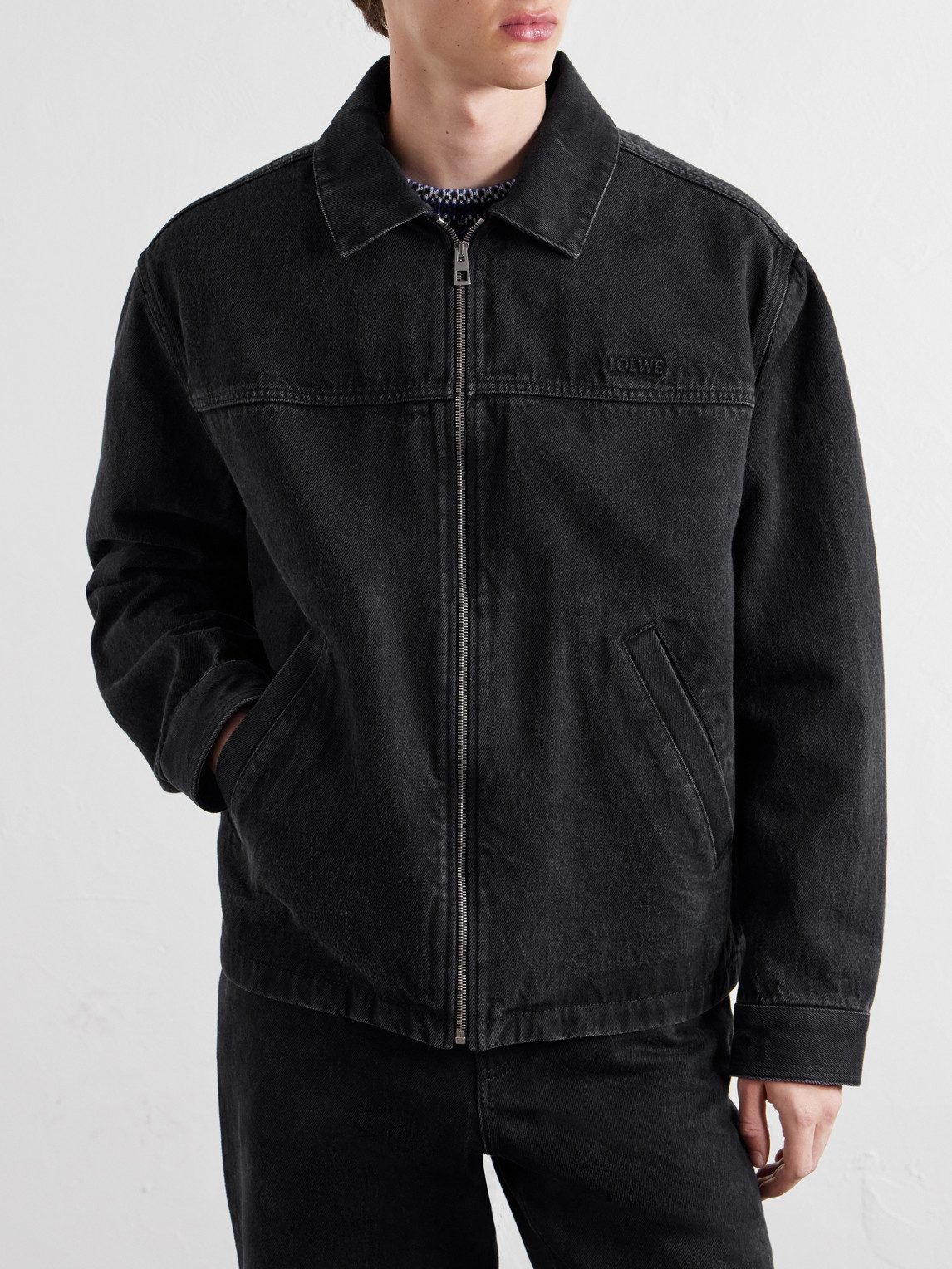 Logo-Embossed Paneled Denim Jacket