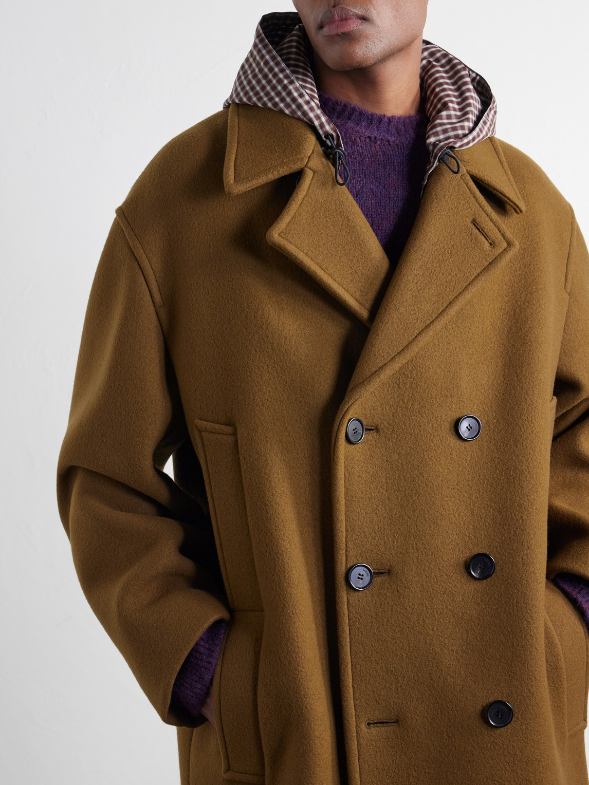 Double-Breasted Hooded Wool-Blend Felt Coat