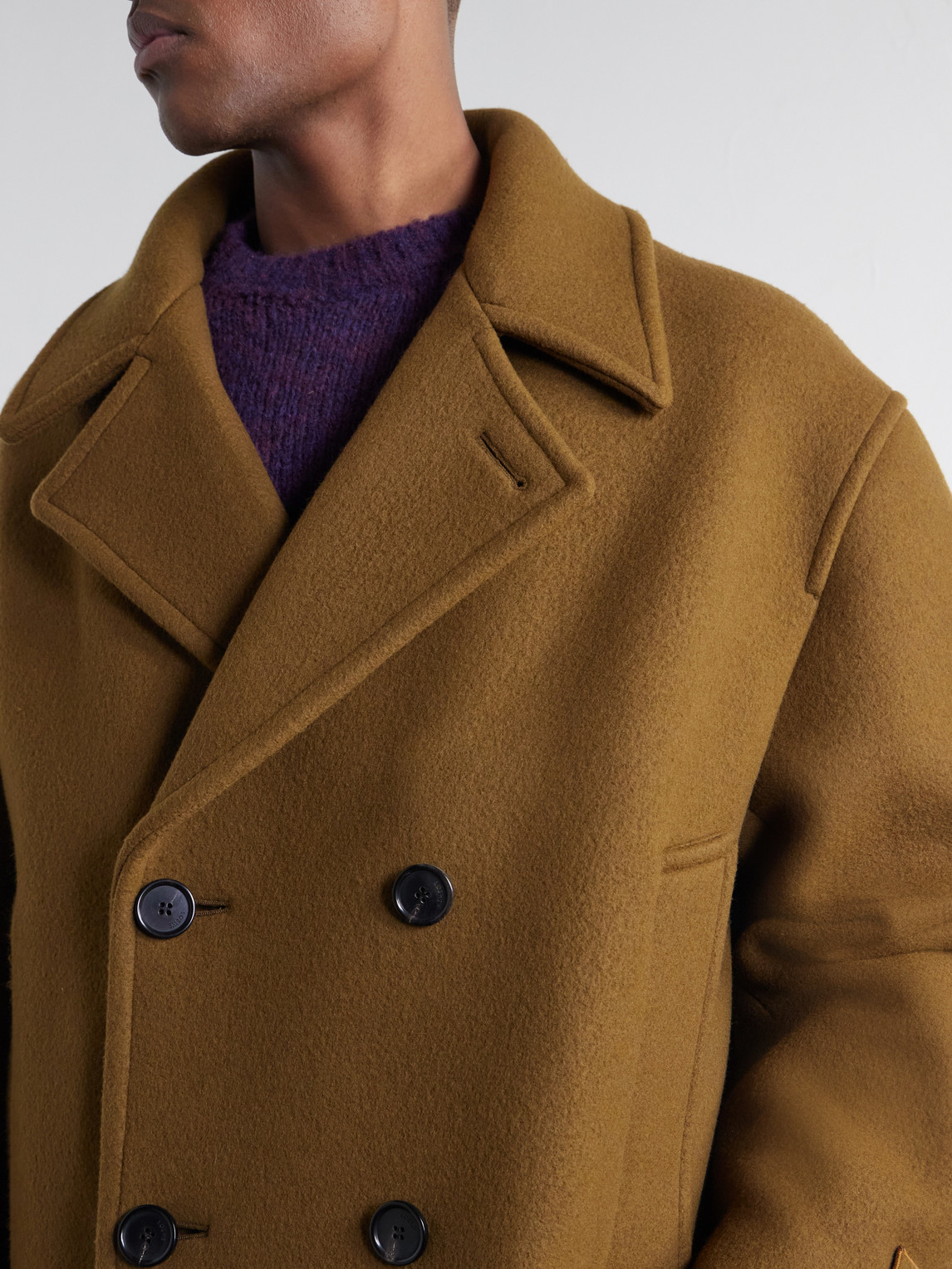Double-Breasted Hooded Wool-Blend Felt Coat