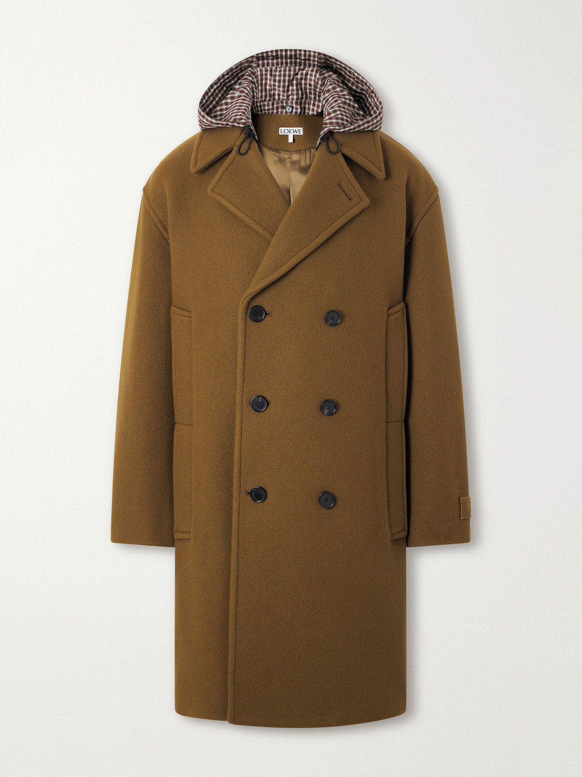 Double-Breasted Hooded Wool-Blend Felt Coat