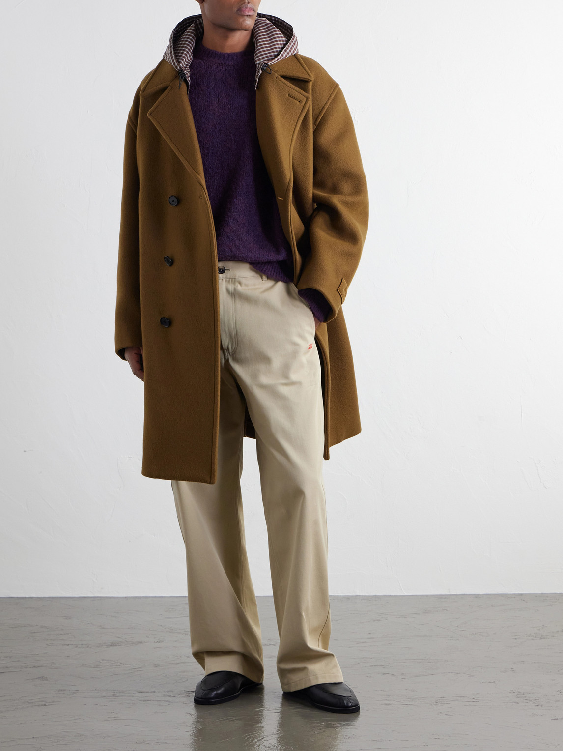 Double-Breasted Hooded Wool-Blend Felt Coat