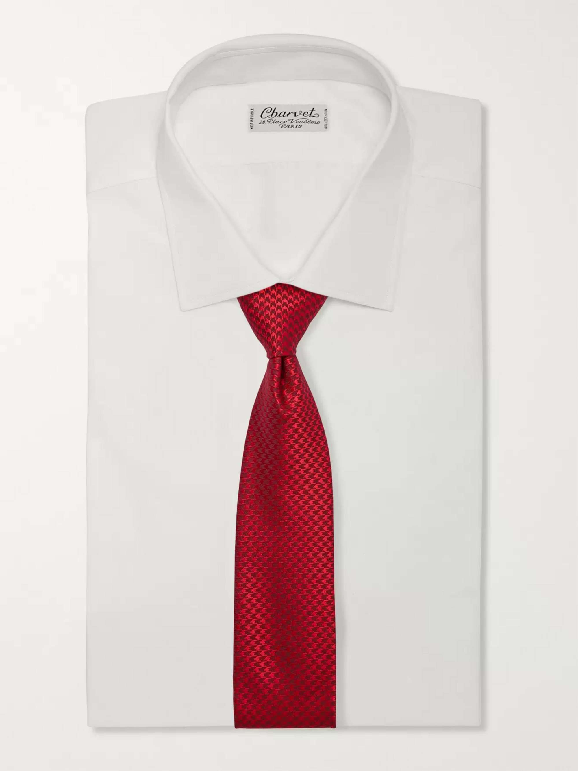 CHARVET 7.5cm Houndstooth Silk and Wool-Blend Tie