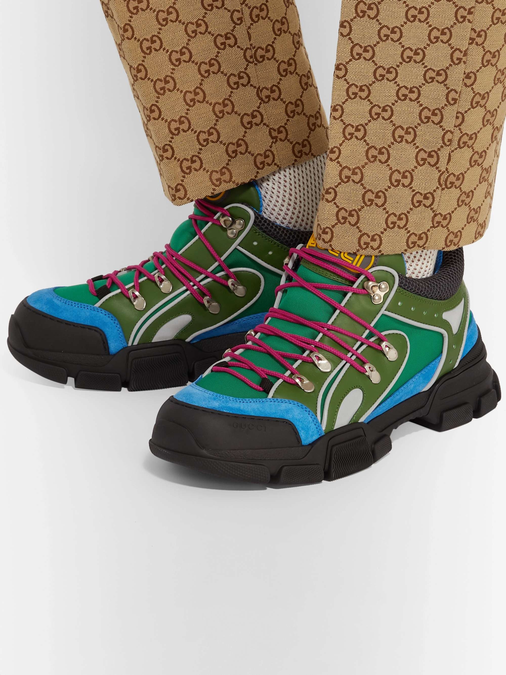 GUCCI Flashtrek Reflective Leather, Suede and Mesh Sneakers