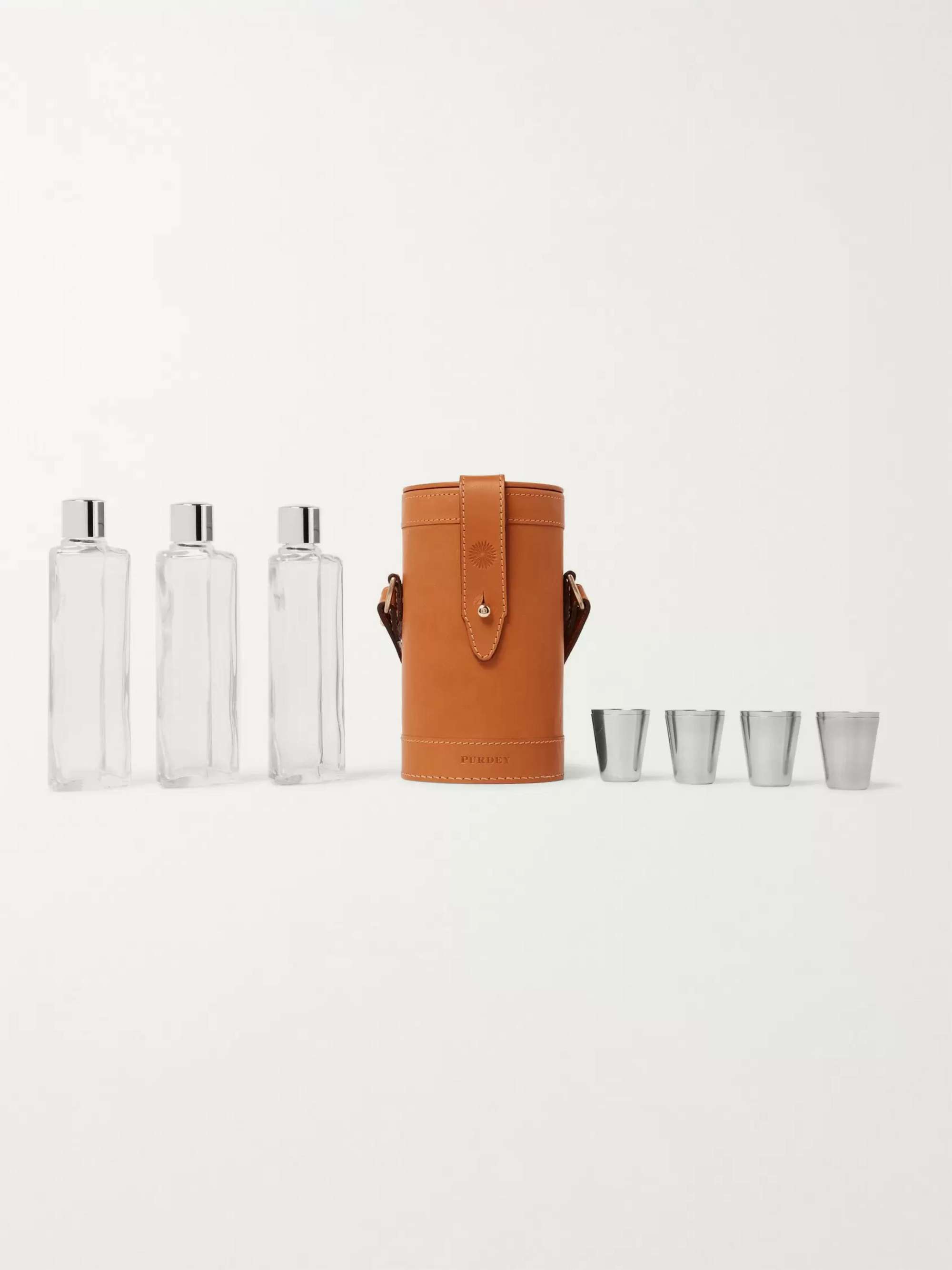 PURDEY Leather and Glass Flask Set