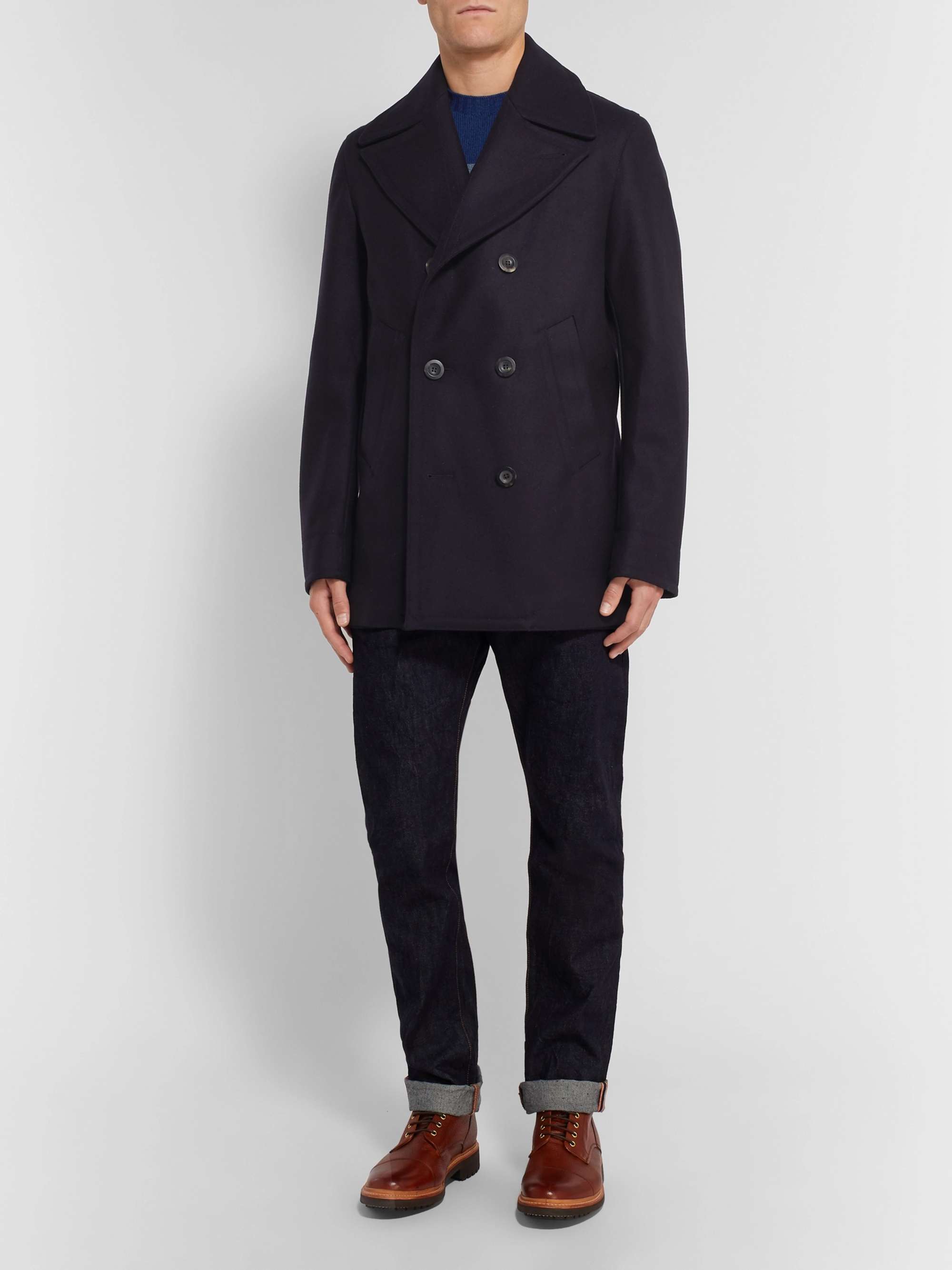 PRIVATE WHITE V.C. + Woolmark Melton Merino Wool Peacoat