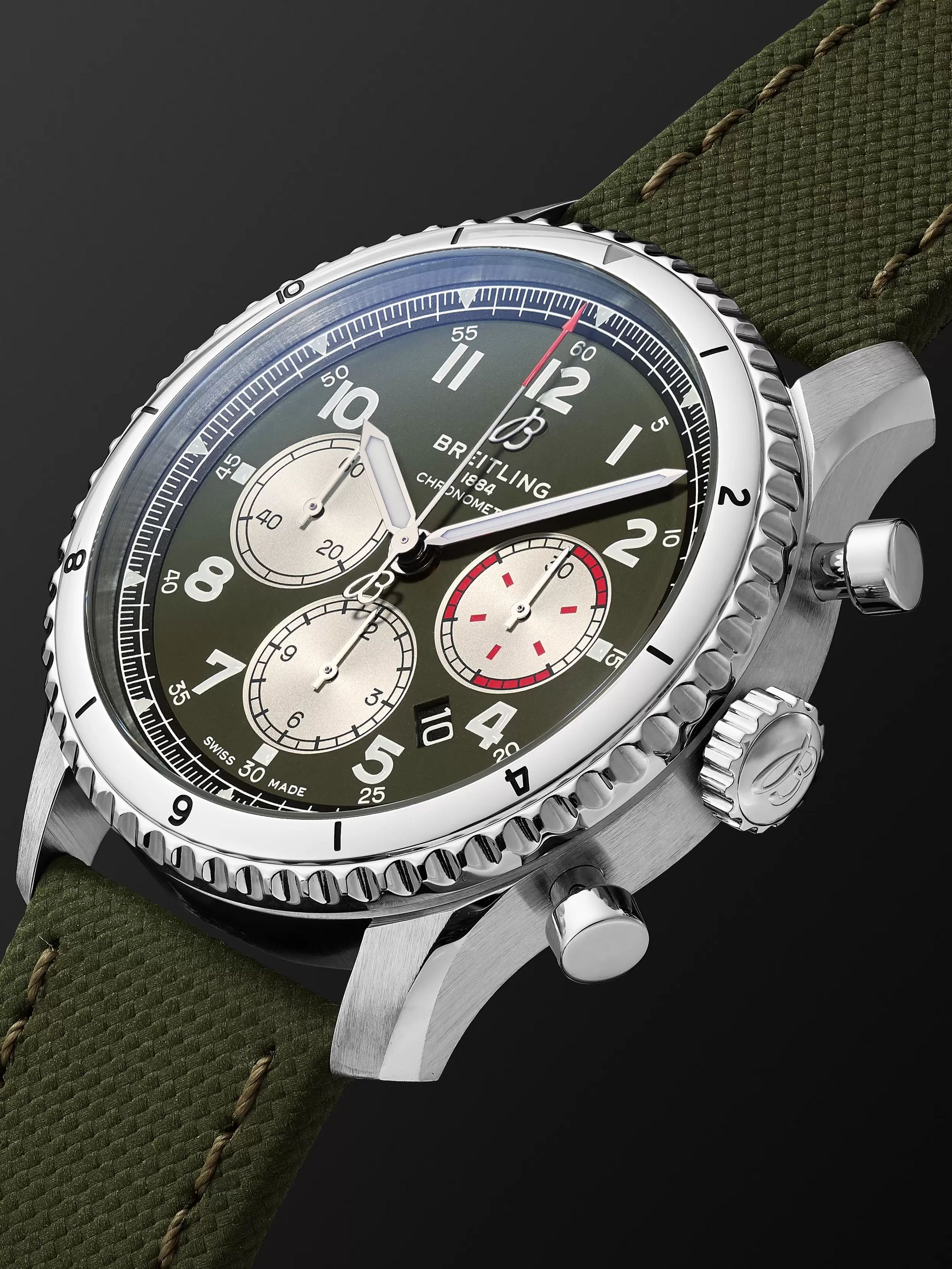 BREITLING Aviator 8 B01 Curtiss Warhawk Automatic Chronograph 43mm Stainless Steel and Canvas Watch, Ref. No. AB01192A1L1X2
