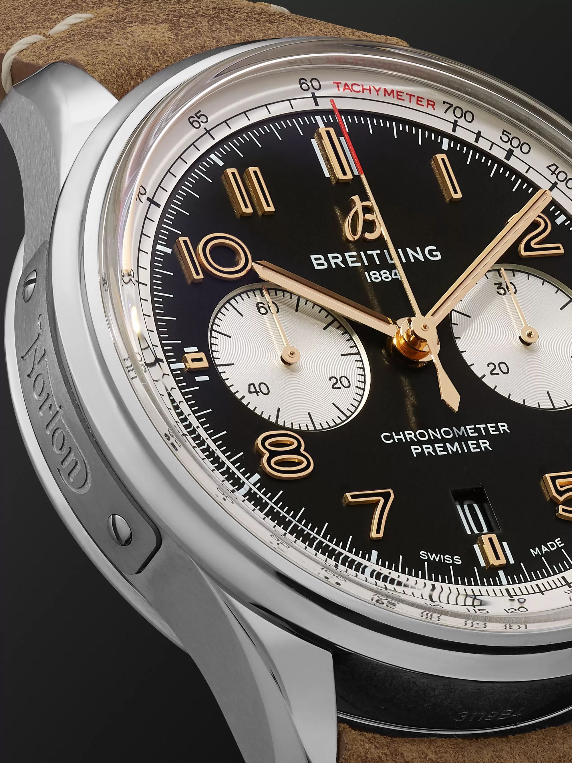 BREITLING Premier B01 Norton Limited Edition Automatic Chronograph 42mm Stainless Steel and Nubuck Watch, Ref. No. AB0118A21B1X1