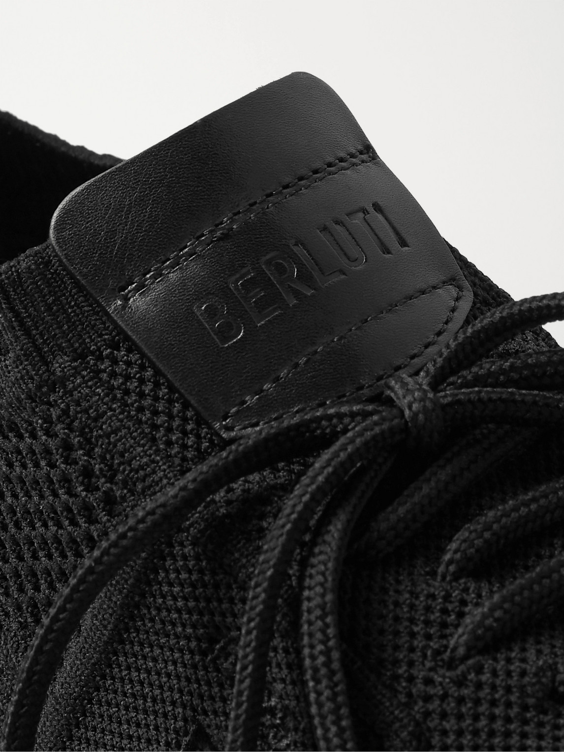 Shop Berluti Shadow Leather-trimmed Stretch-knit Sneakers In Black