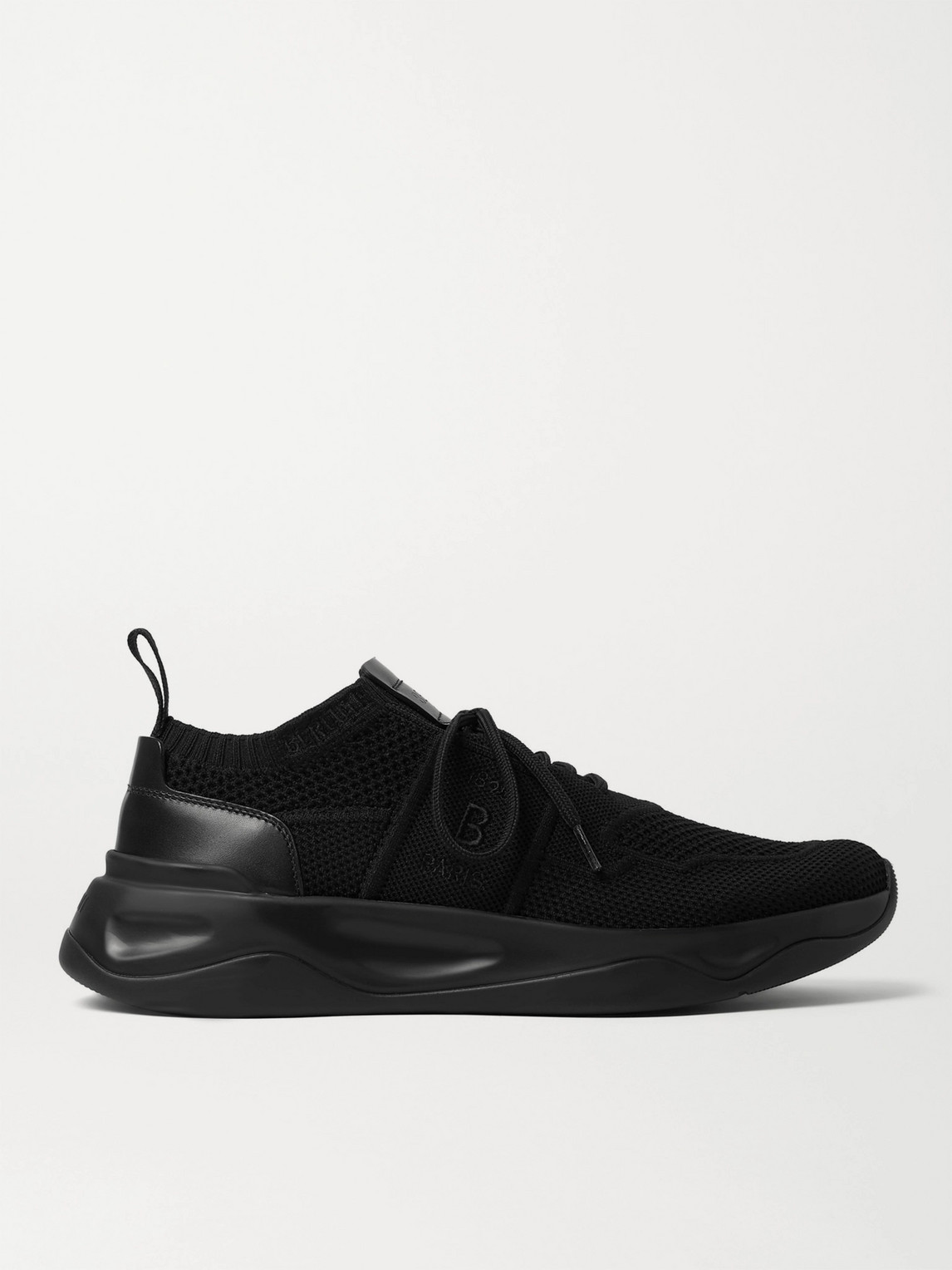 Berluti Shadow Leather-trimmed Stretch-knit Sneakers In Black