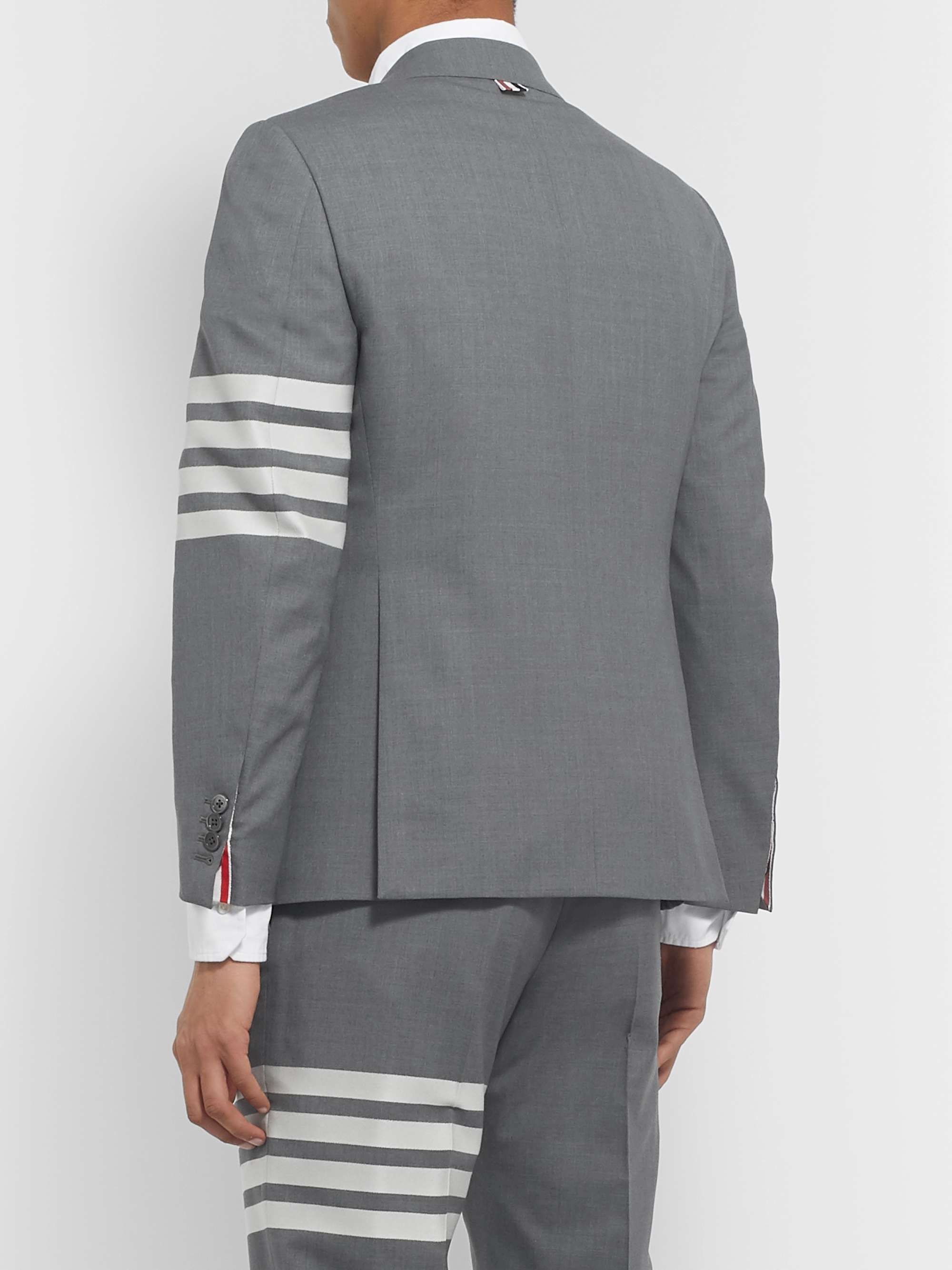 THOM BROWNE Grey Slim-Fit Striped Wool Suit Jacket