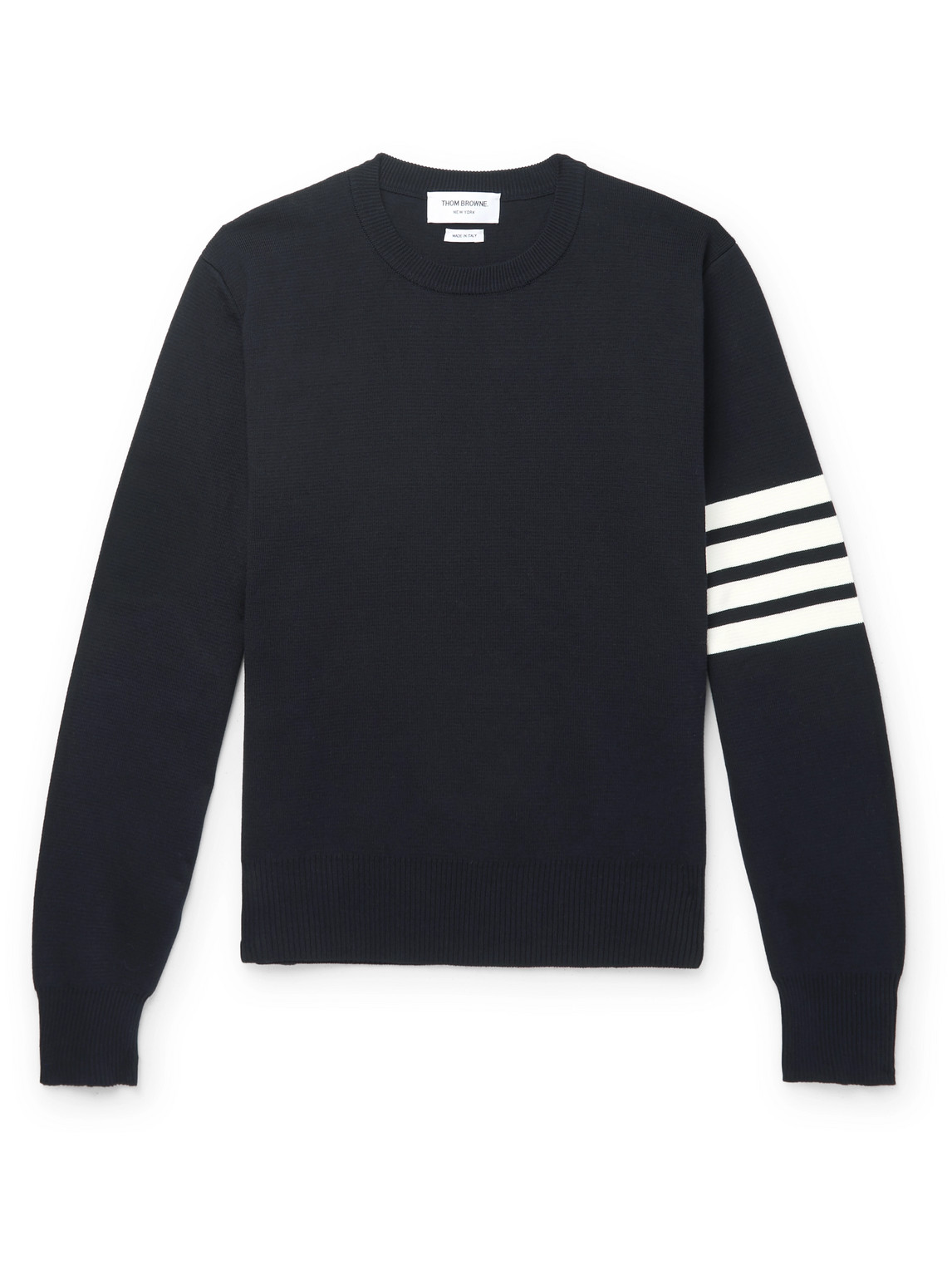 Thom Browne Wool Sweater With Inlaid 4-bar Stripses Pattern In Blue