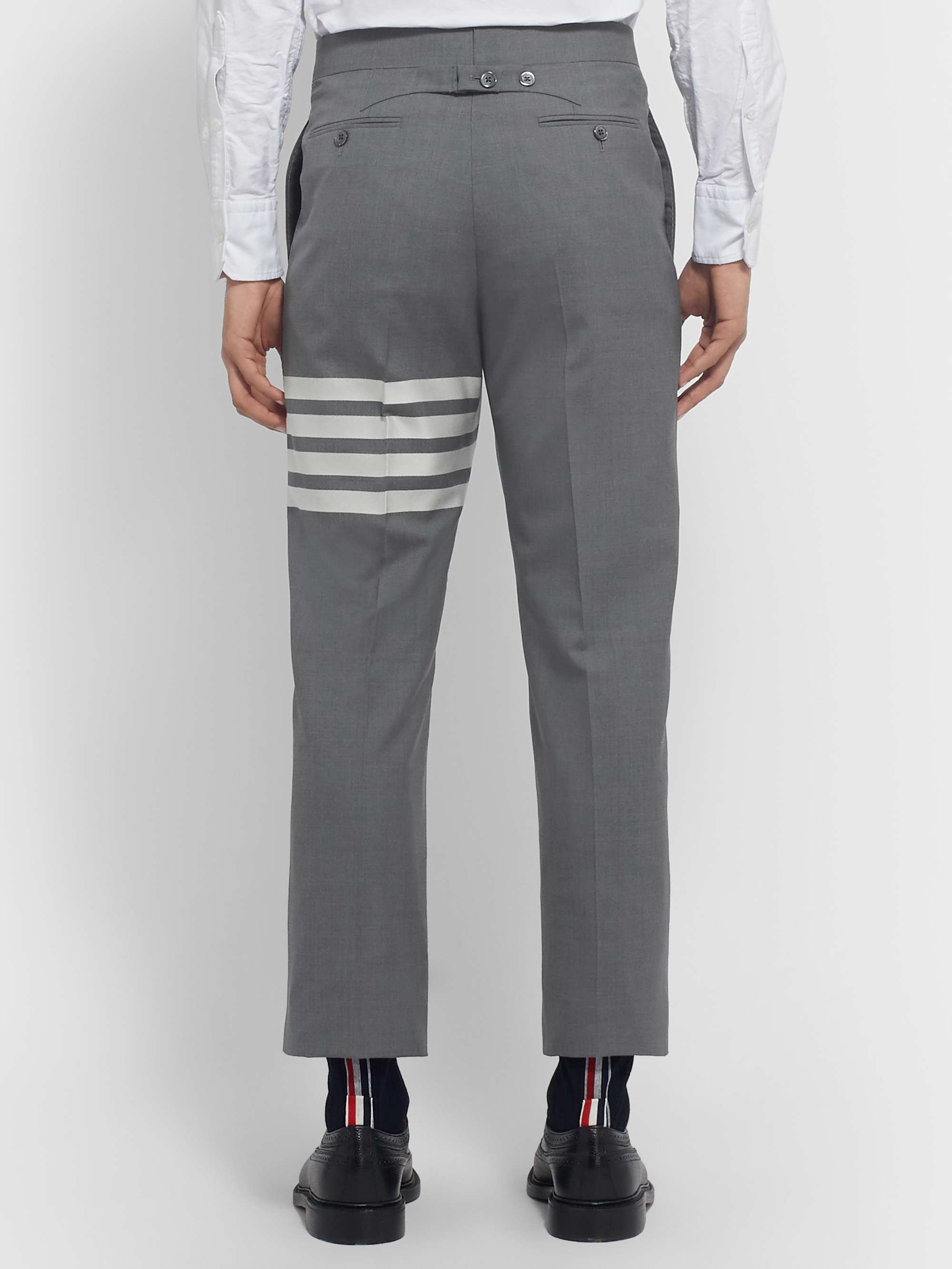 THOM BROWNE Slim-Fit Tapered Striped Wool Suit Trousers