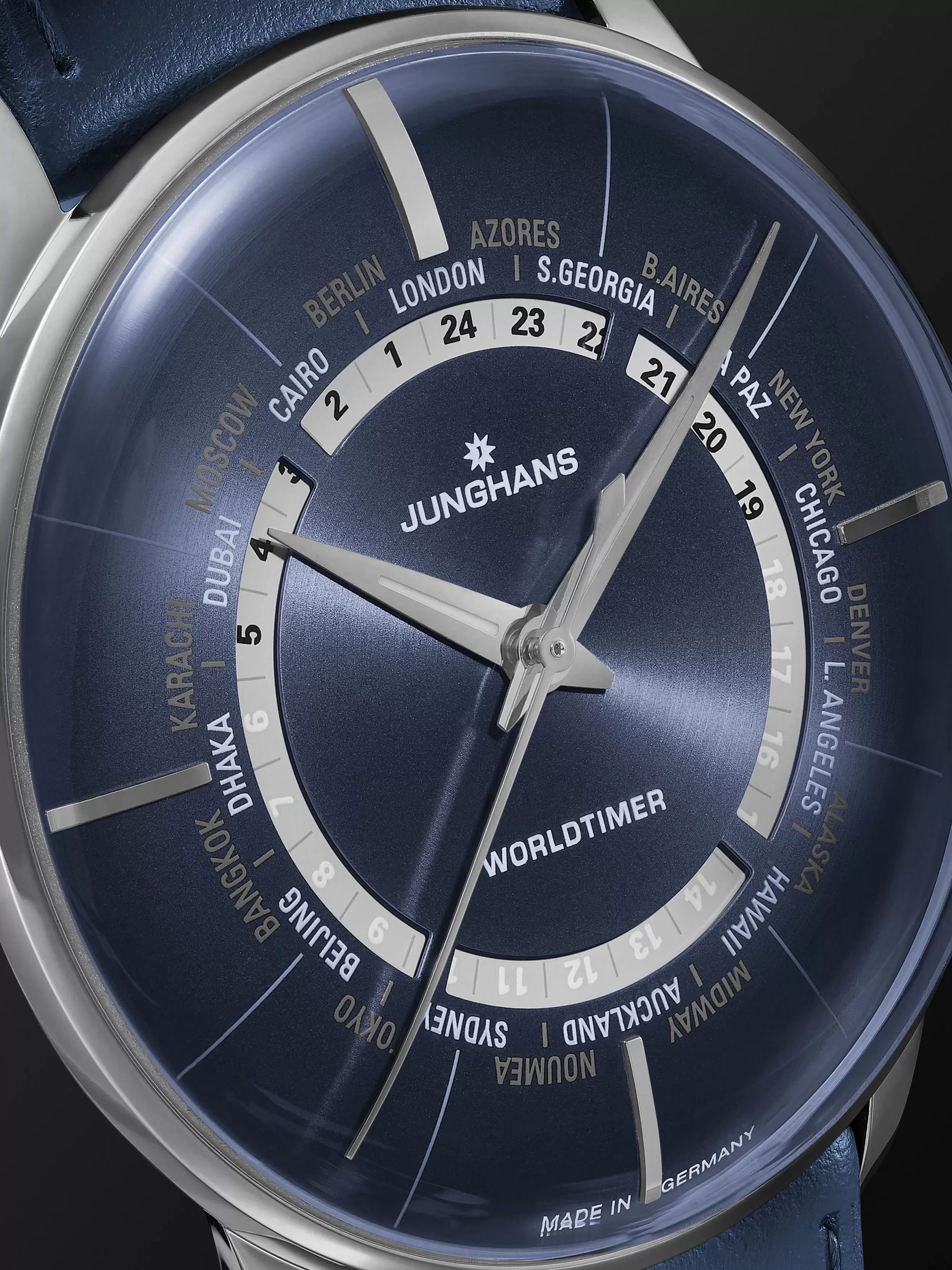 JUNGHANS Meister Worldtimer Automatic 40.4mm PVD-Coated Stainless Steel and Leather Watch, Ref. No. 027/5013.02