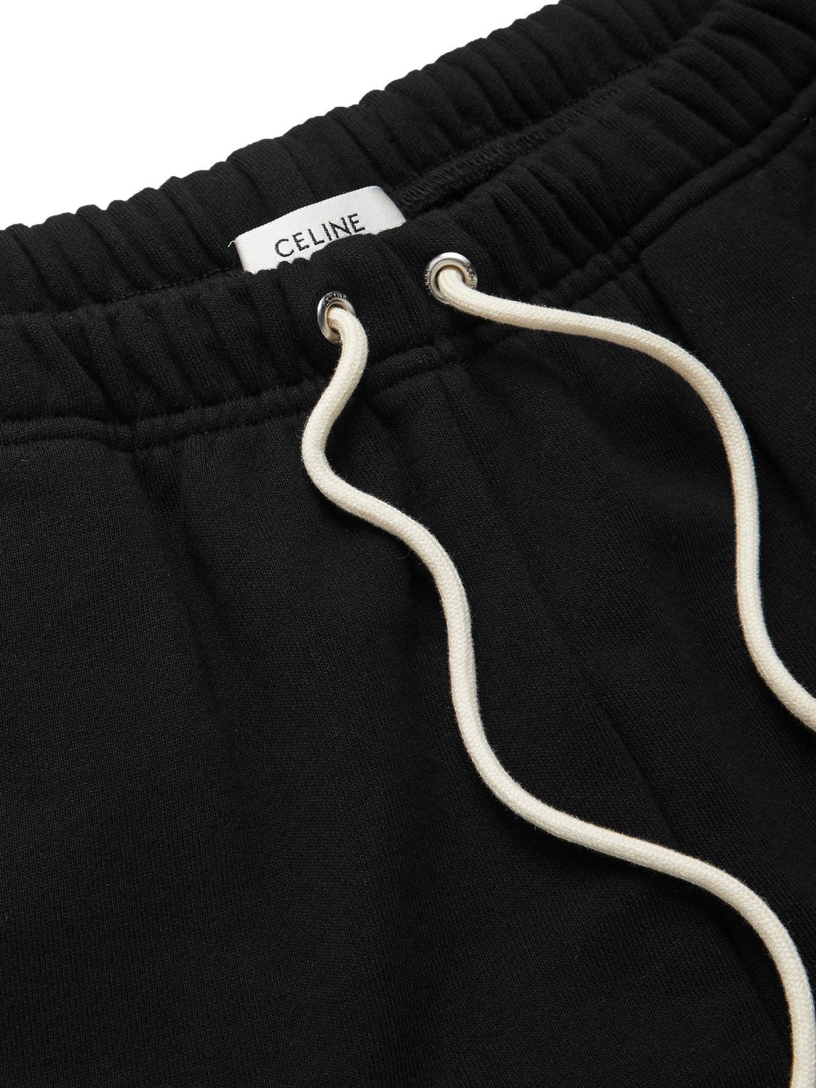 Celine Straight-leg Logo-embroidered Cotton-jersey Drawstring Shorts In Black