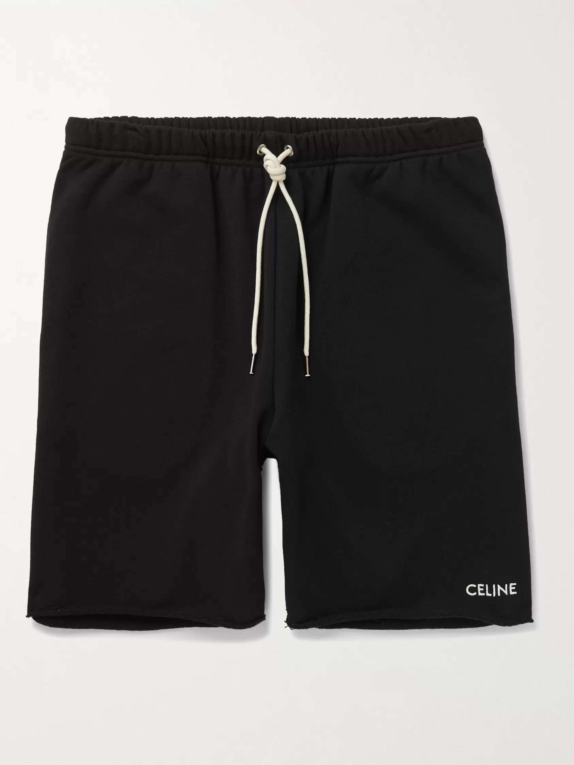 CELINE HOMME Straight-Leg Logo-Embroidered Cotton-Jersey Drawstring Shorts  for Men